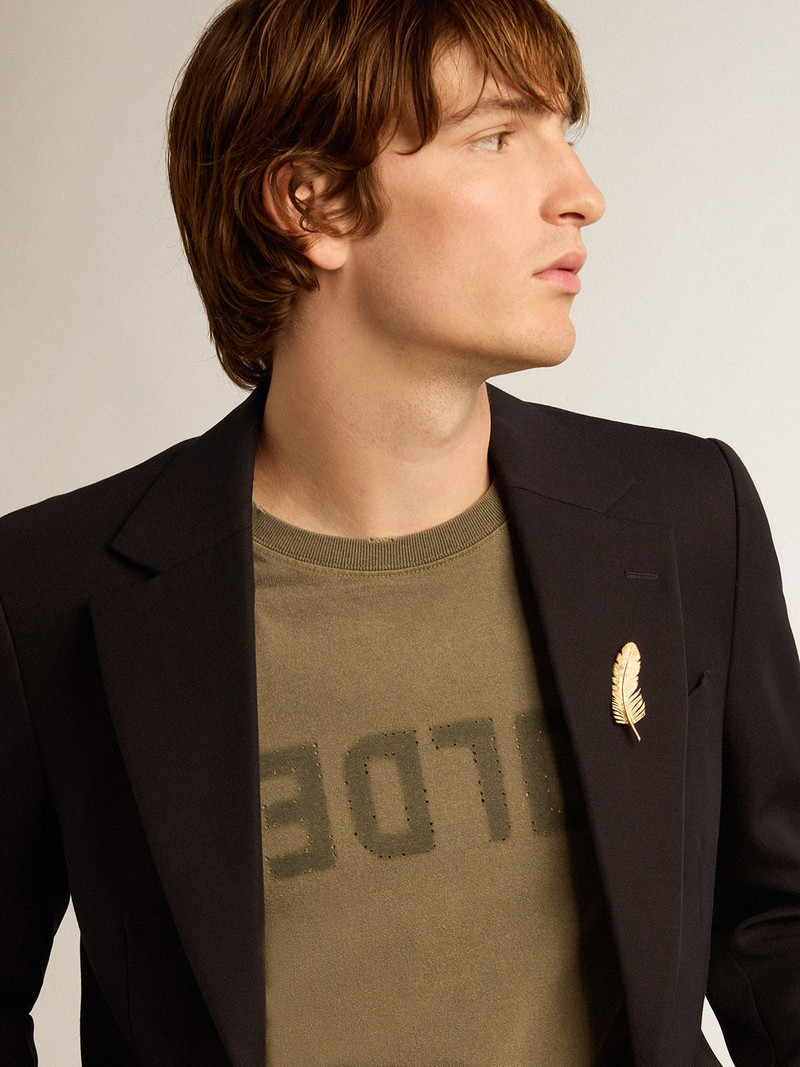 Golden Goose Men's olive green T-shirt with Golden lettering outlook