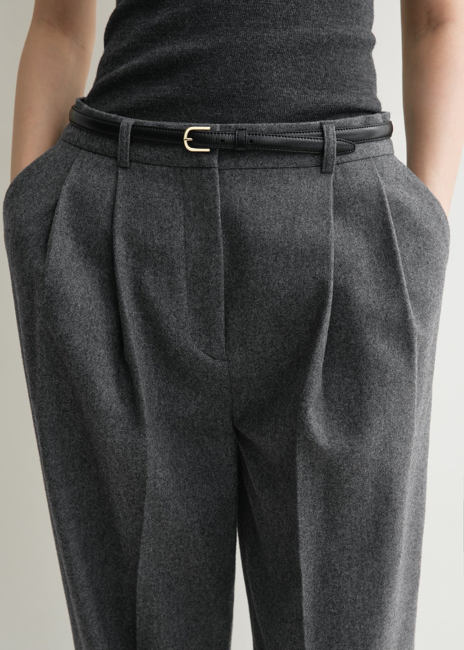 Double-pleated tailored trousers grey melange - 5