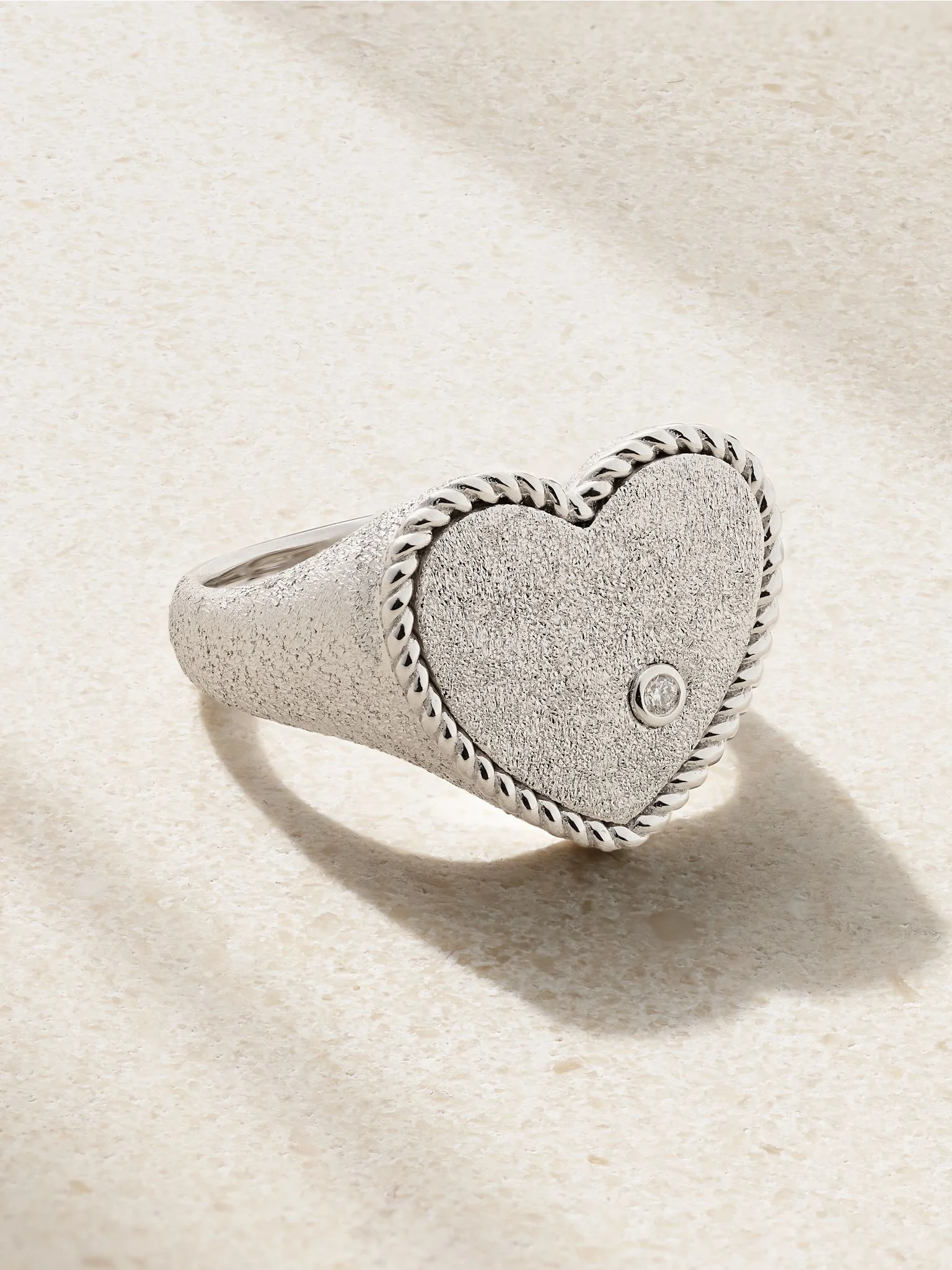 Chevalière Coeur Pailletee 9-karat white gold diamond ring Gold - 1
