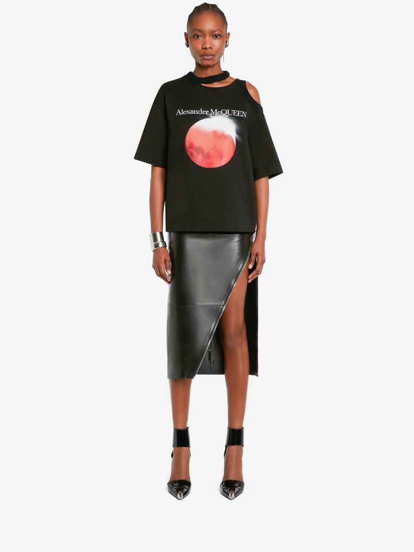 Women's Red Moon Cut-out T-shirt in Black - 2