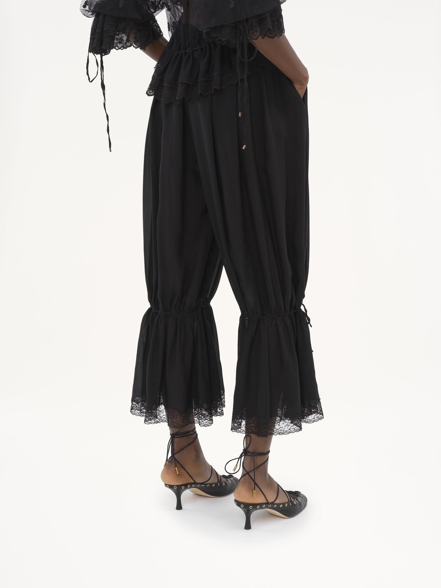 FLUID CROPPED PANTS IN SILK CHARMEUSE & LACE - 6