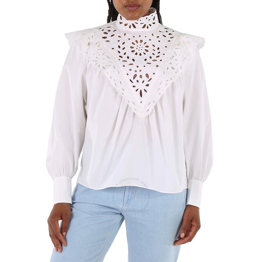 Chloe Ladies White Cotton Poplin High-Neck Shirt - 3