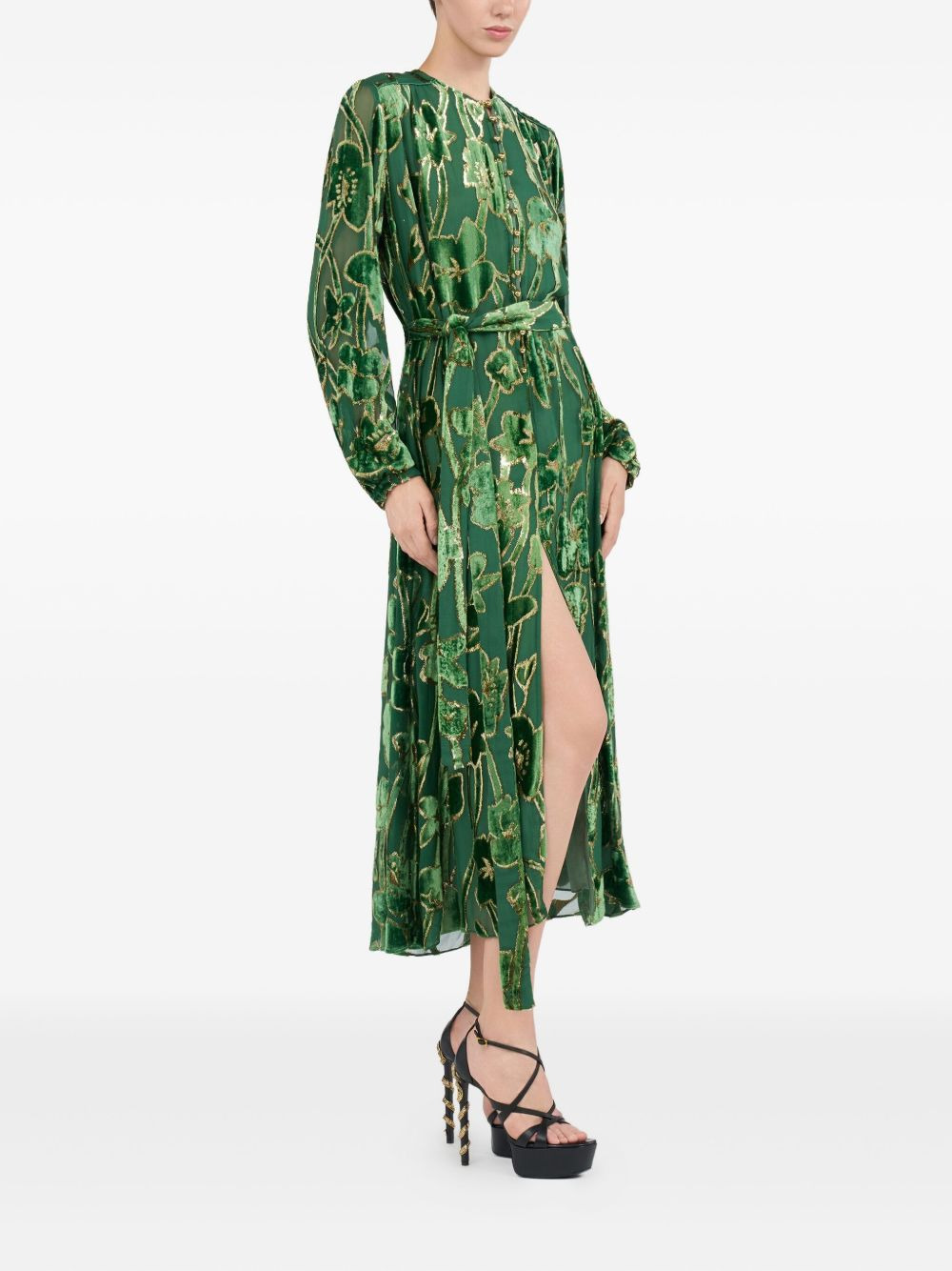 velvet floral-print midi dress - 3