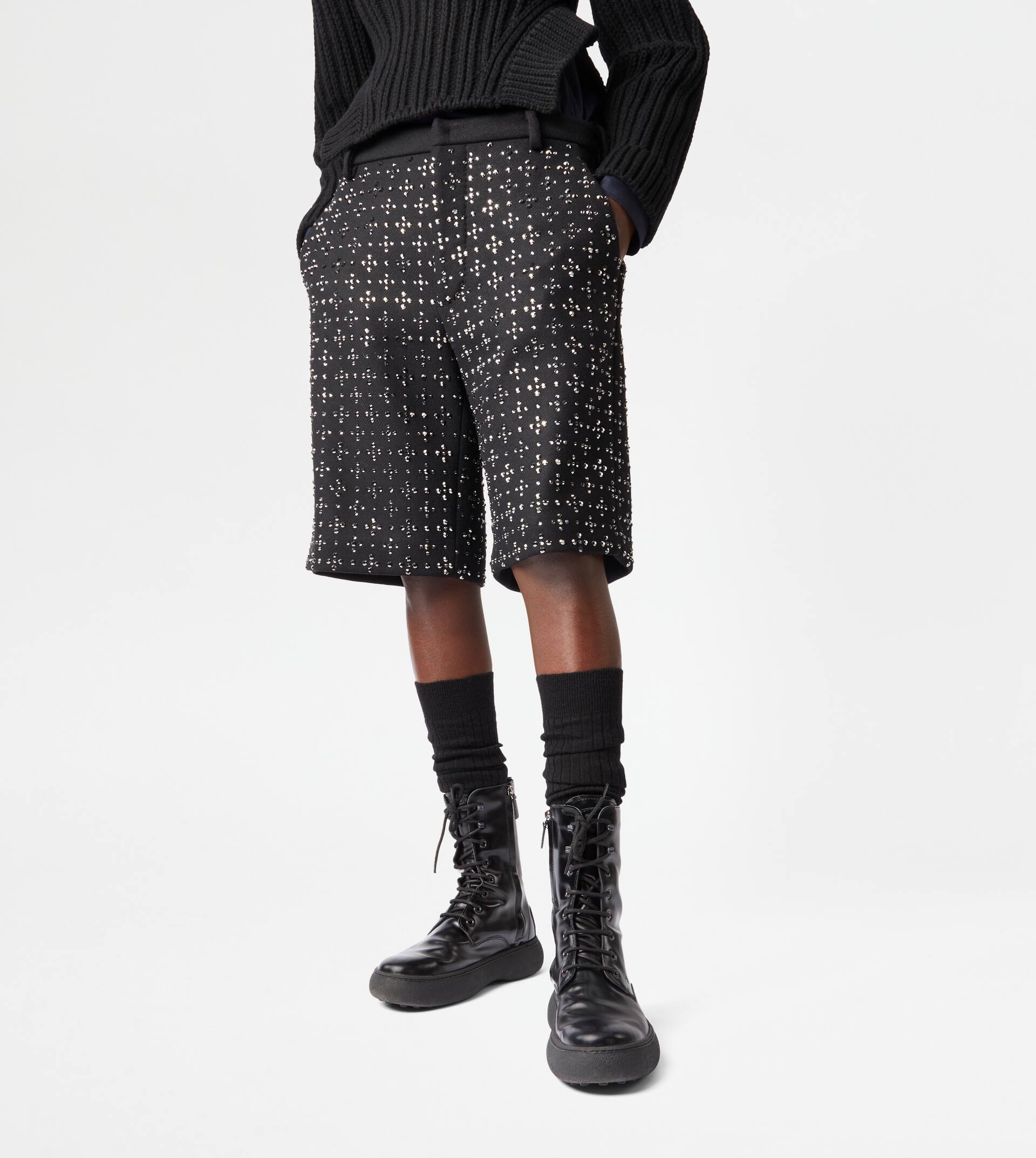 BERMUDA SHORTS WITH RHINESTONES - BLACK - 7