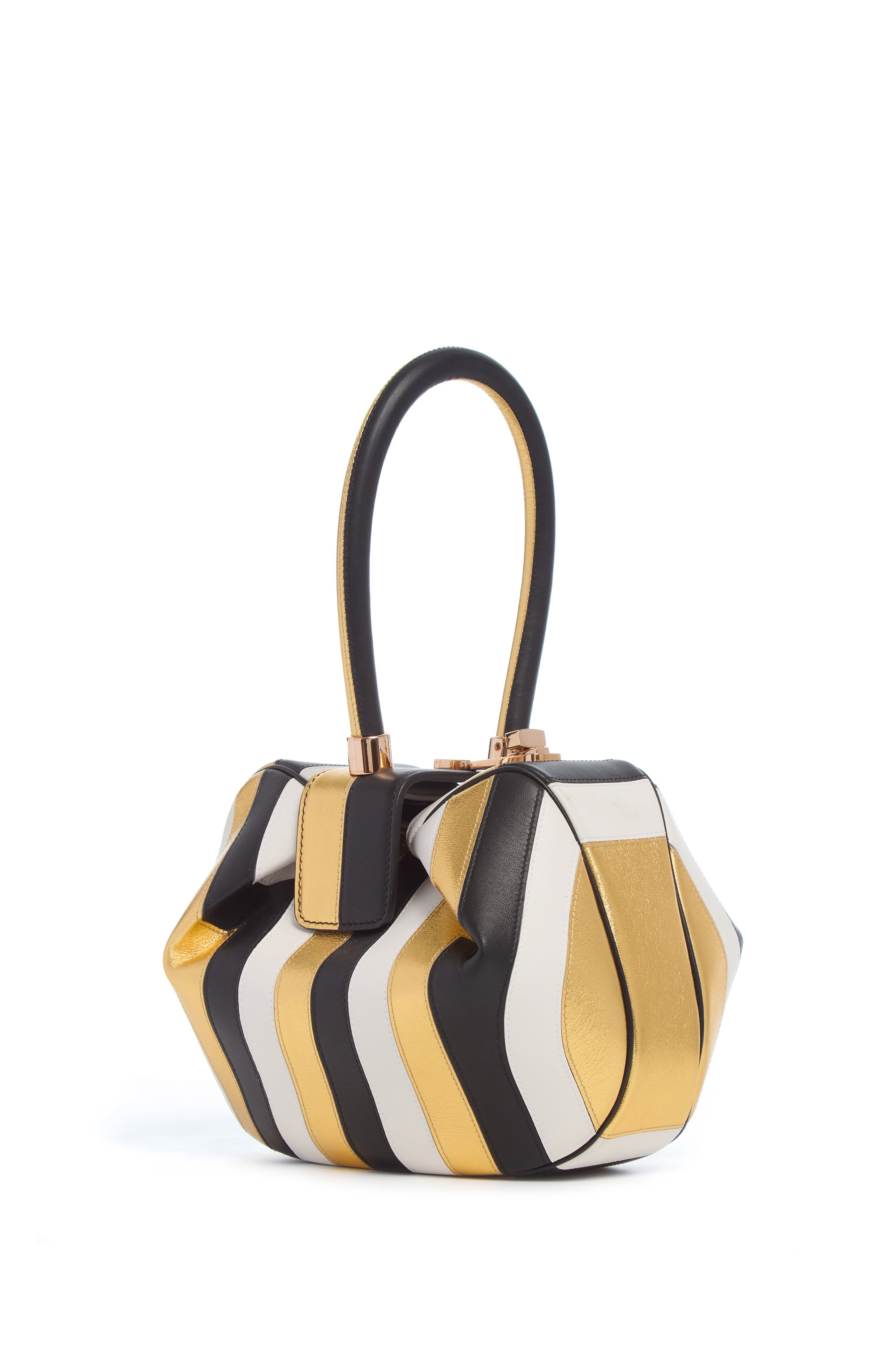 Nina Bag in Gold, Black & Ivory Stripes Nappa Leather - 1