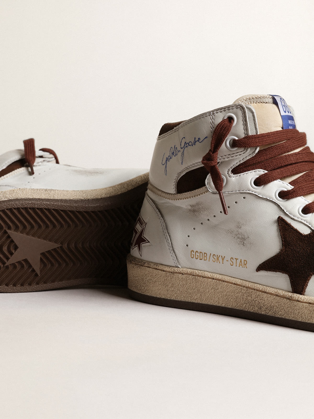 Women’s Sky-Star in white nappa leather with chocolate suede star - 4