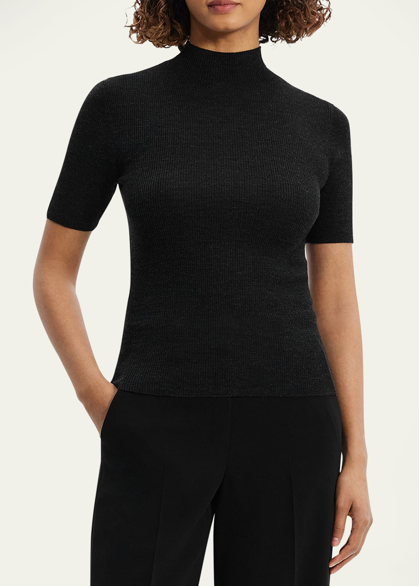 Leenda Regal Merino Wool Short-Sleeve Mock-Neck Top - 4