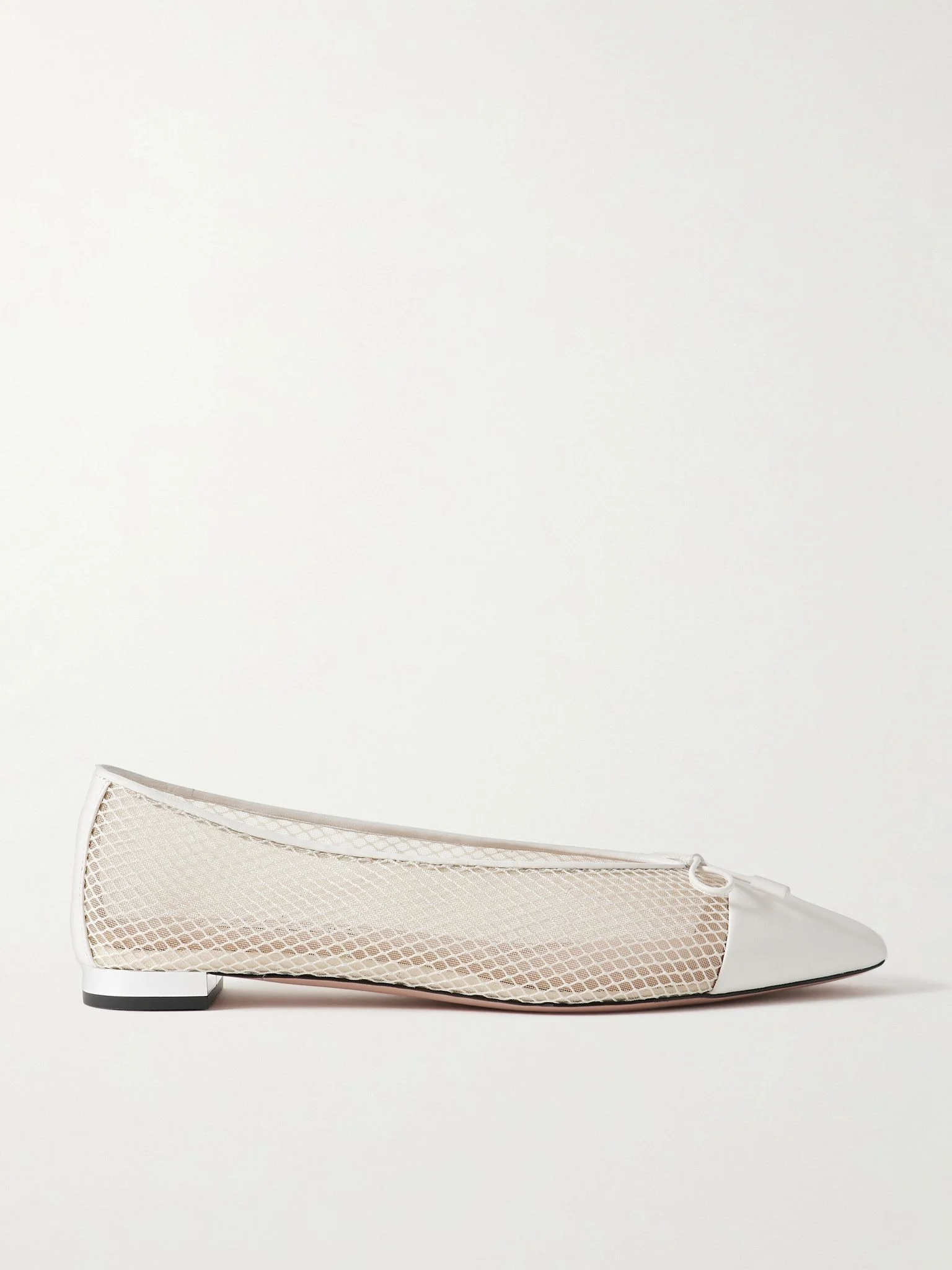 Gioia bow-detailed leather-trimmed mesh ballet flats White - 1