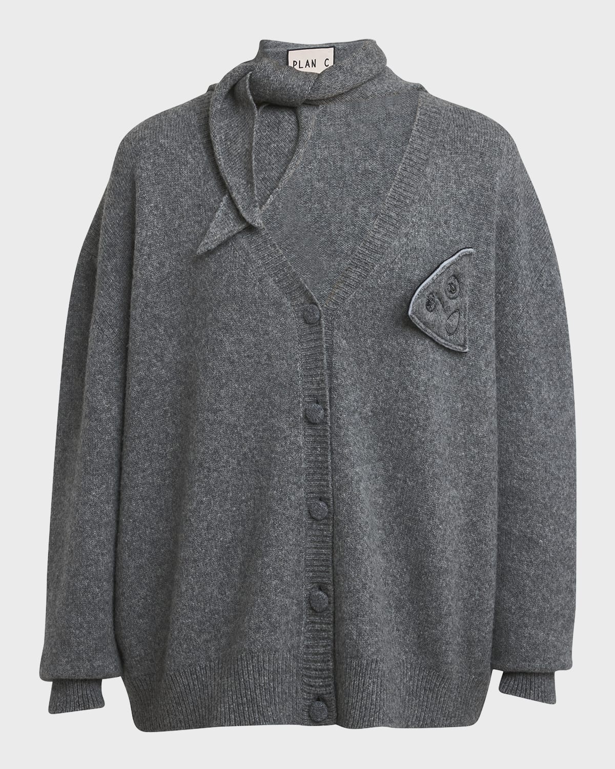 Scarf V-Neck Wool Cardigan - 1