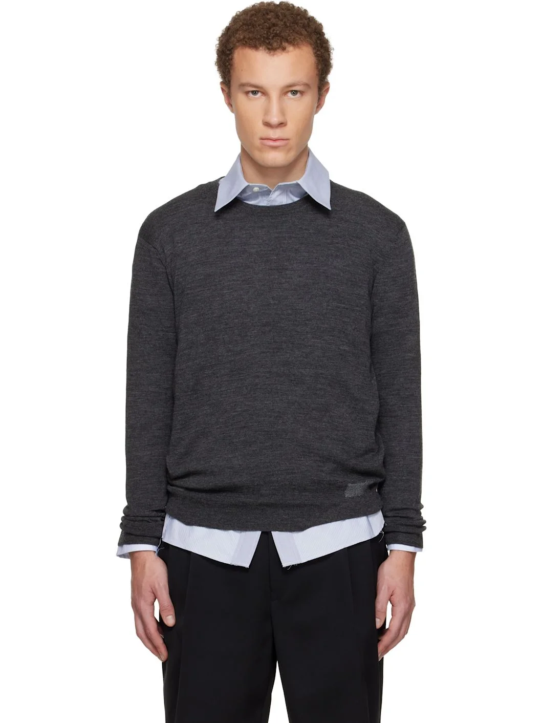 Gray Wool-Blend Patch Sweater - 1