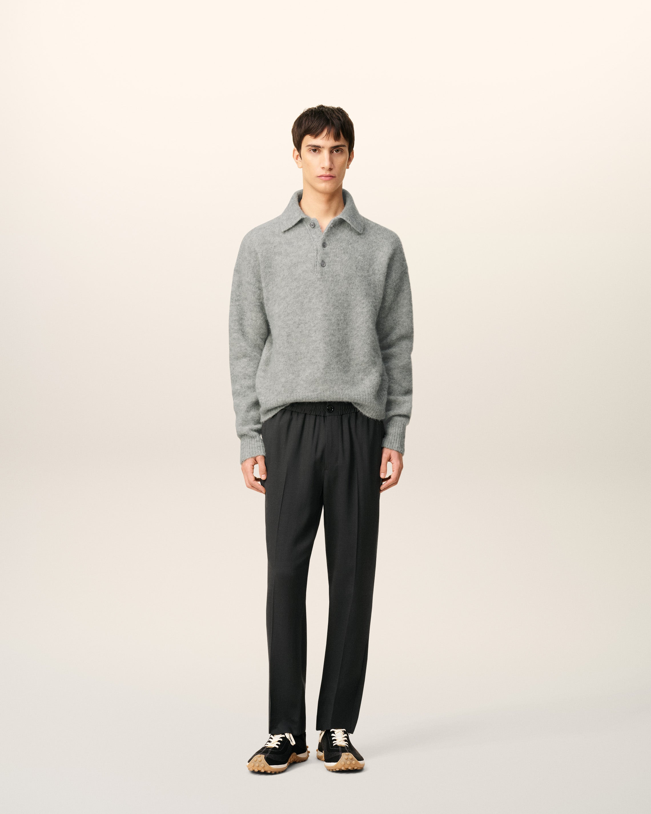 BLACK WOOL ELASTICATED WAIST TROUSERS - 3
