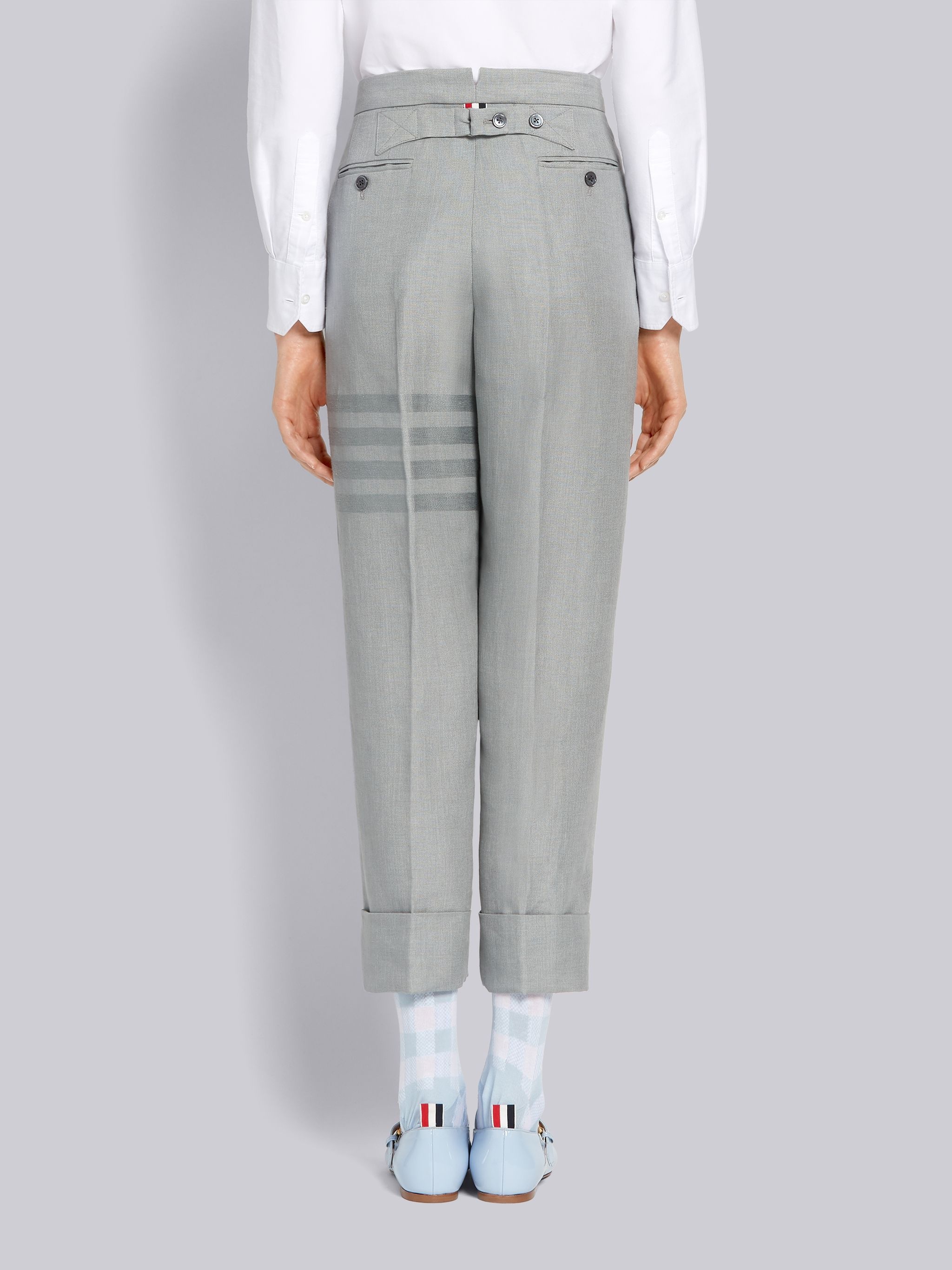 Light Grey Crispy Linen Classic Tonal 4-Bar Trouser - 3