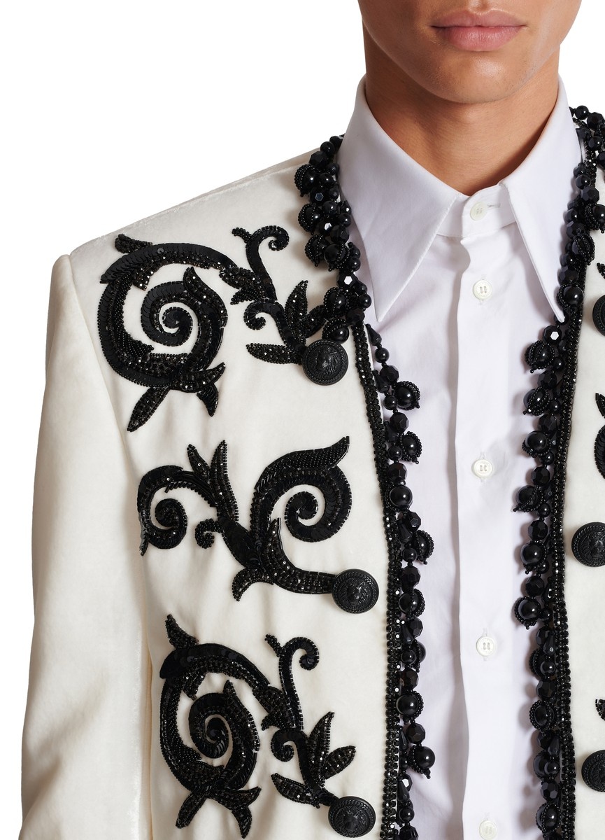 Cropped embroidered velvet jacket - 5