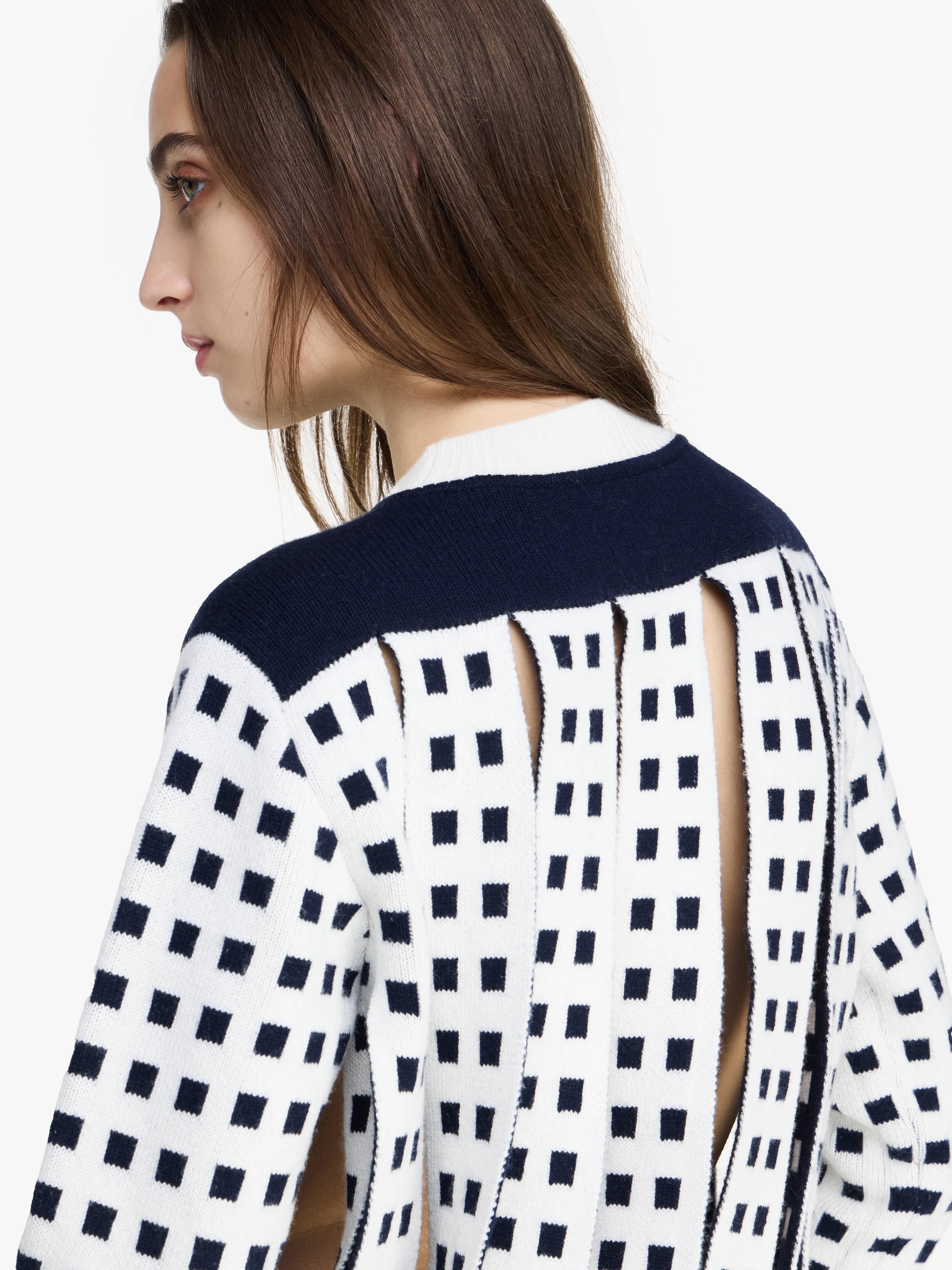 JACQUARD PANEL SLIT SWEATER - 5