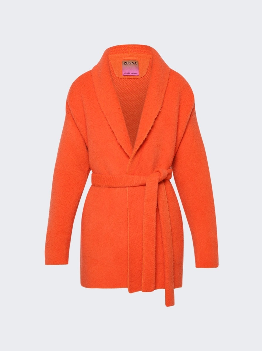 X The Elder Statesman Cashmere and Wool Brushed Robe Orange - 4