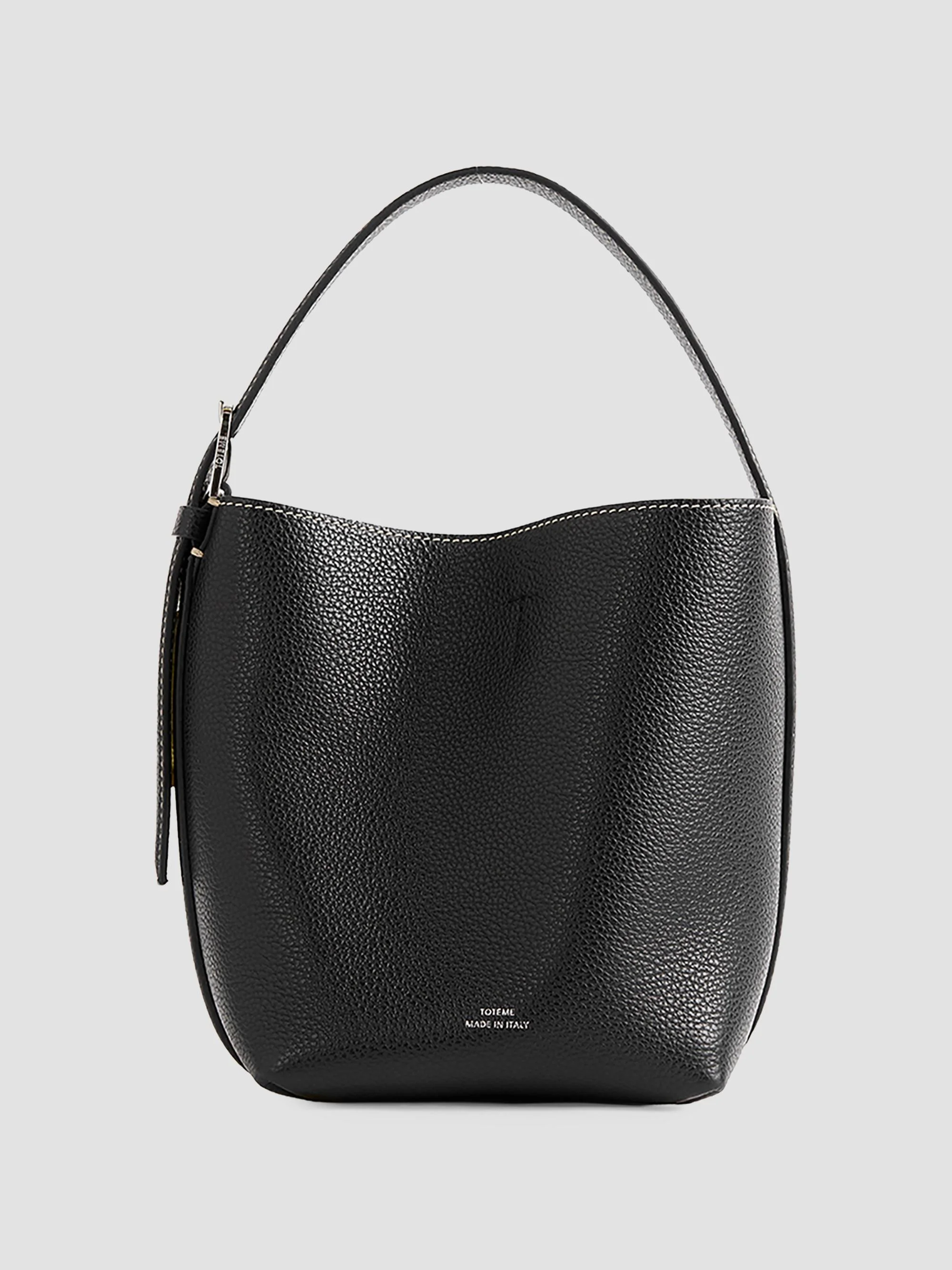 Women's Small Belted Grain Leather Tote - Black - 1