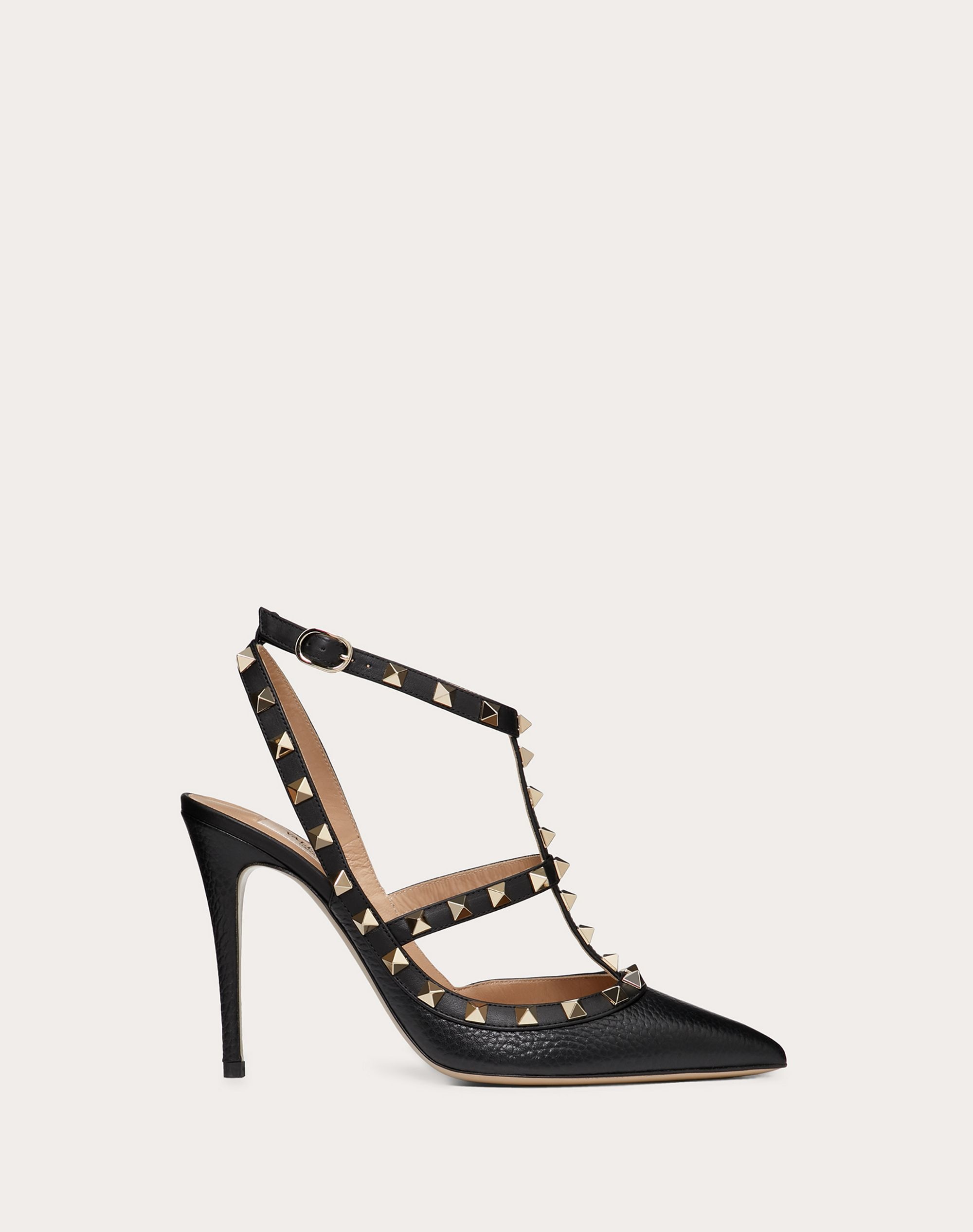 Rockstud Grainy Calfskin Ankle Strap Pump 100  mm - 1