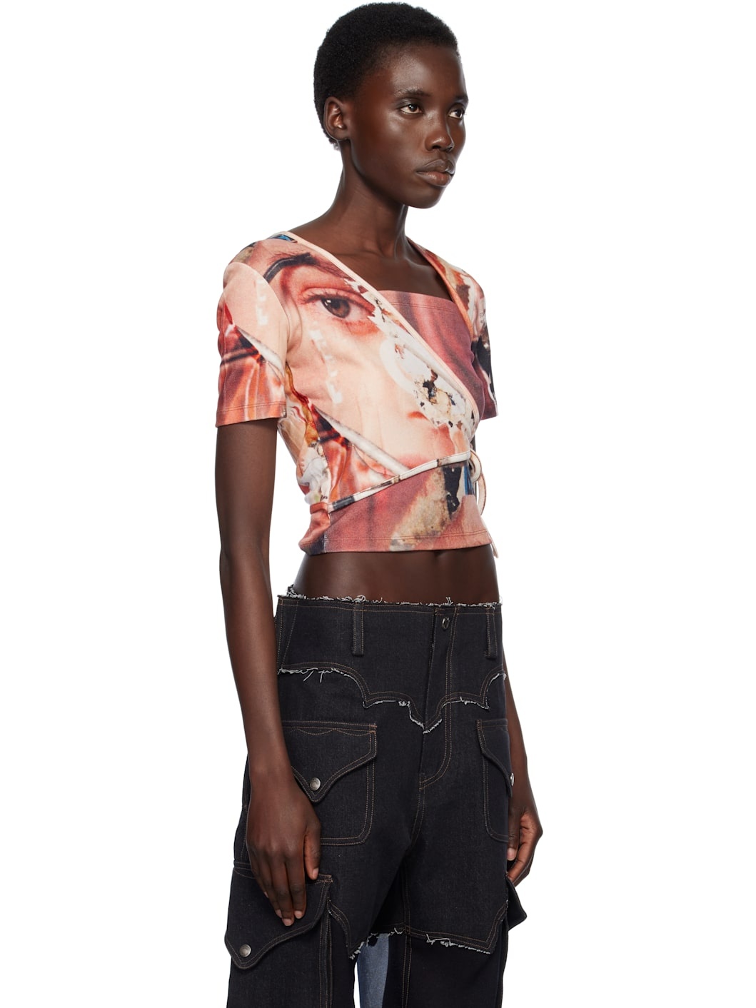 Andersson Bell Burgundy & Beige Collage Printed Wrap T-shirt