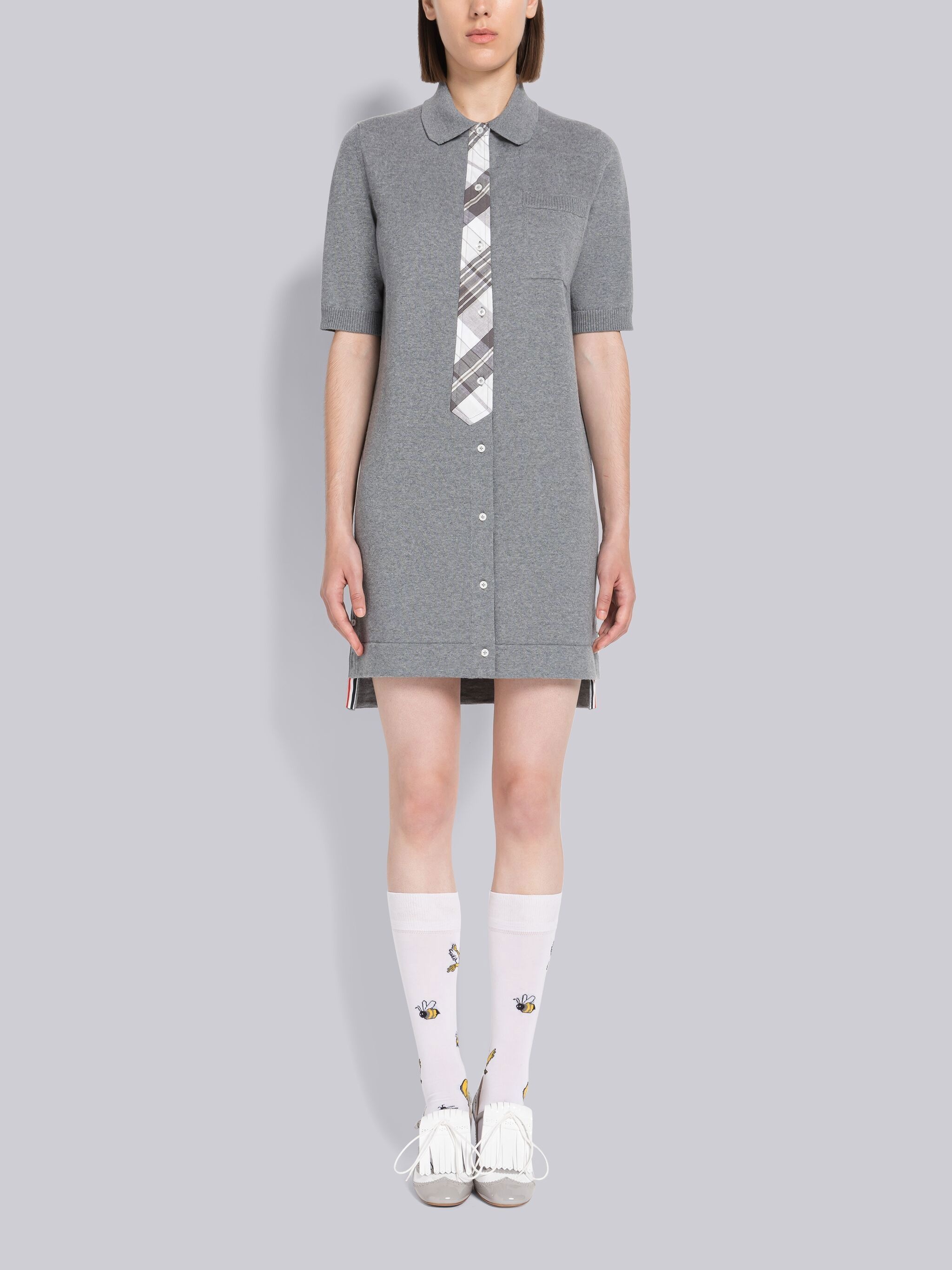 Merino Round Collar Madras Tie Shirtdress - 1