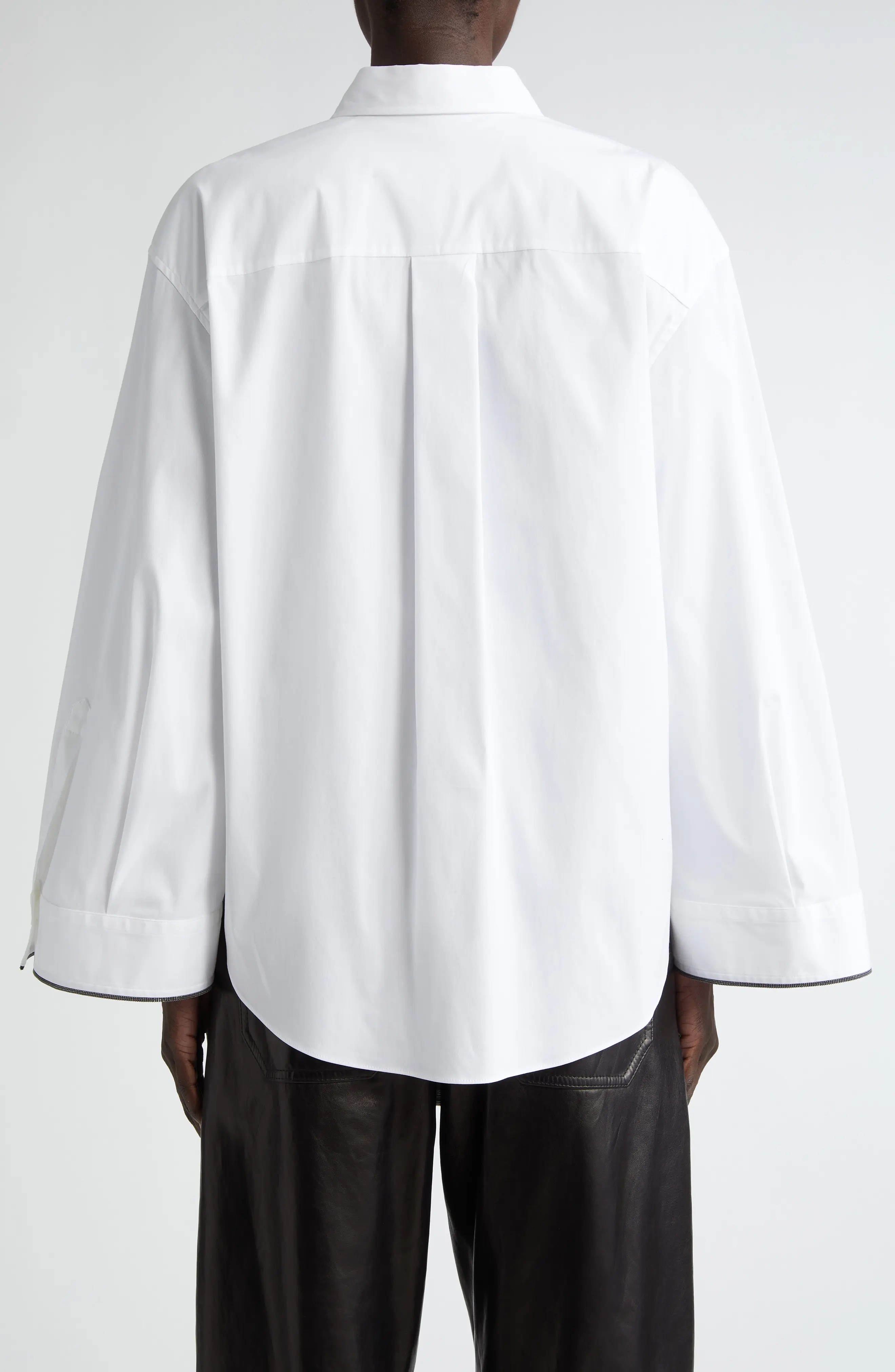 Monili Trim Stretch Poplin Button-Up Shirt - 3