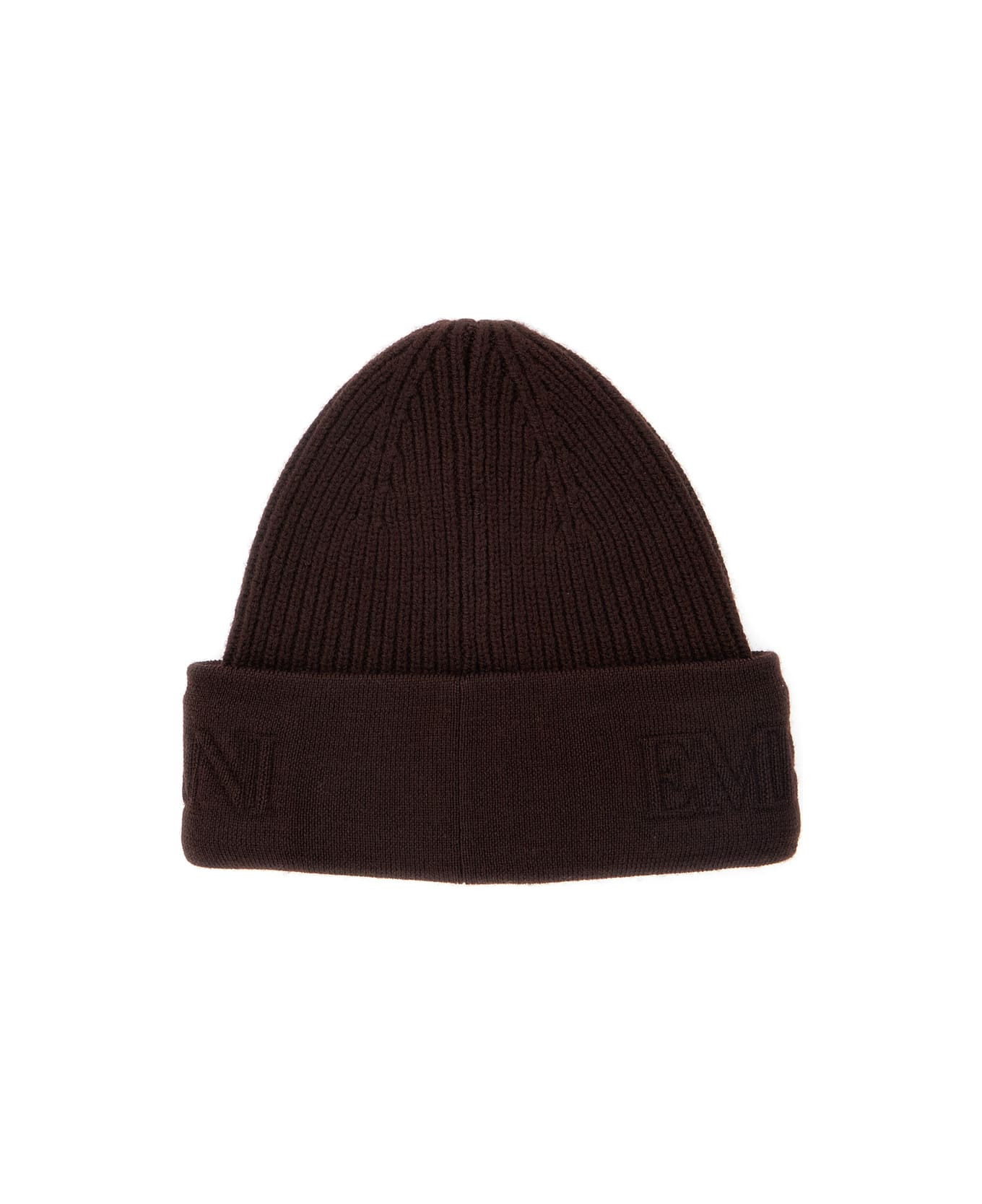 Brown Beanie With Maxi Logo Embroidery On The Front In Wool Man - 2