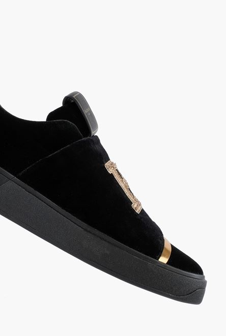 Black embroidered velvet B-Court sneakers with gold Balmain monogram - 6