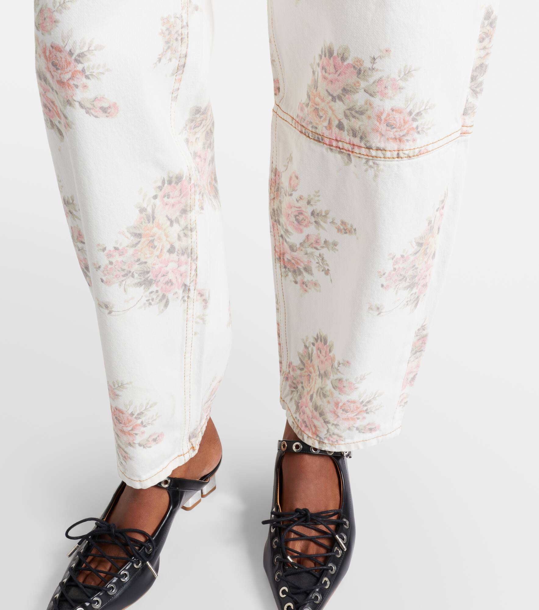 Stary floral mid-rise barrel-leg jeans - 5