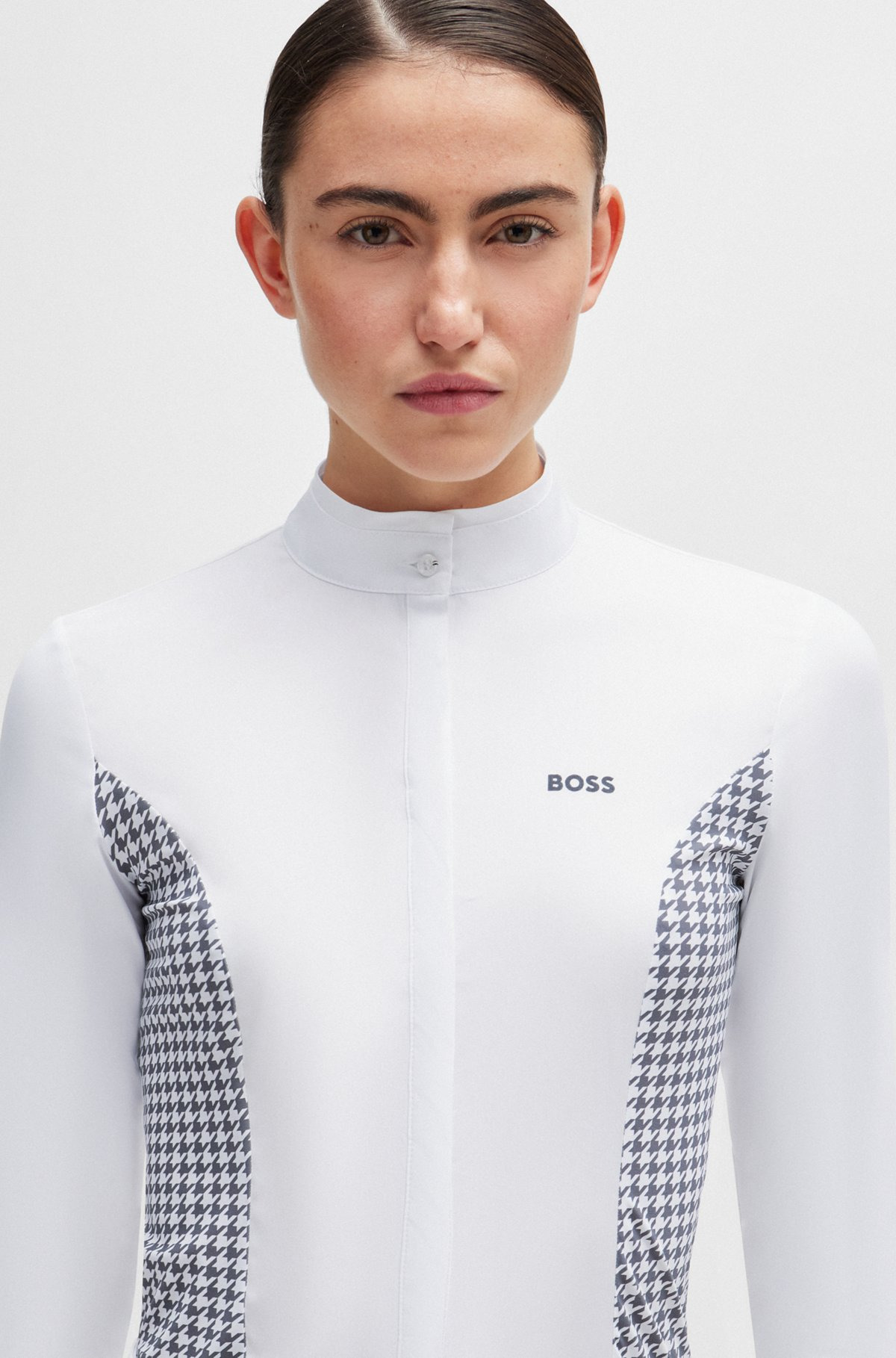 EQUESTRIAN SHOW BLOUSE WITH HOUNDSTOOTH INSERTS - 5
