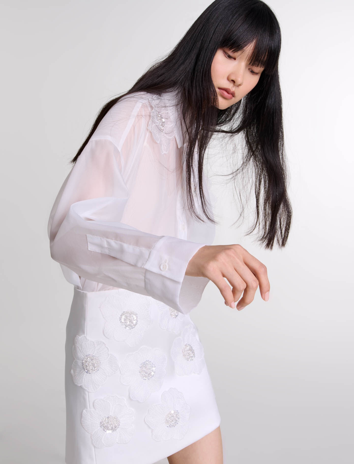 Beaded satin floral skirt - 7