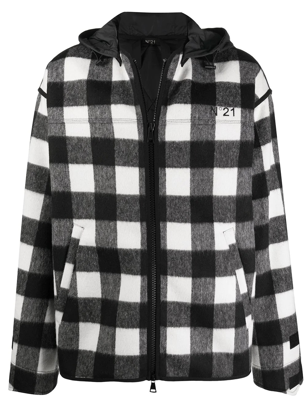 check-print hooded jacket - 1