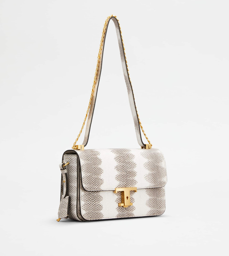 T TIMELESS FLAP BAG IN REPTILE MINI - WHITE, BROWN 3