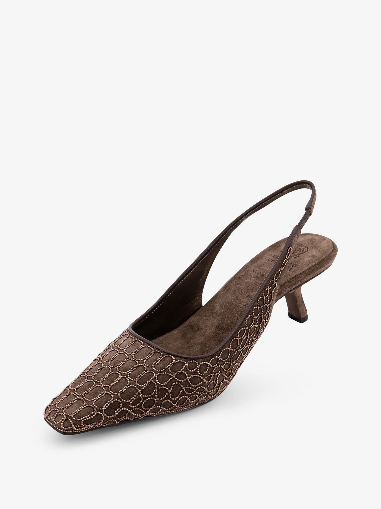 Suede Slingback Pumps With Monili Decoration - 4