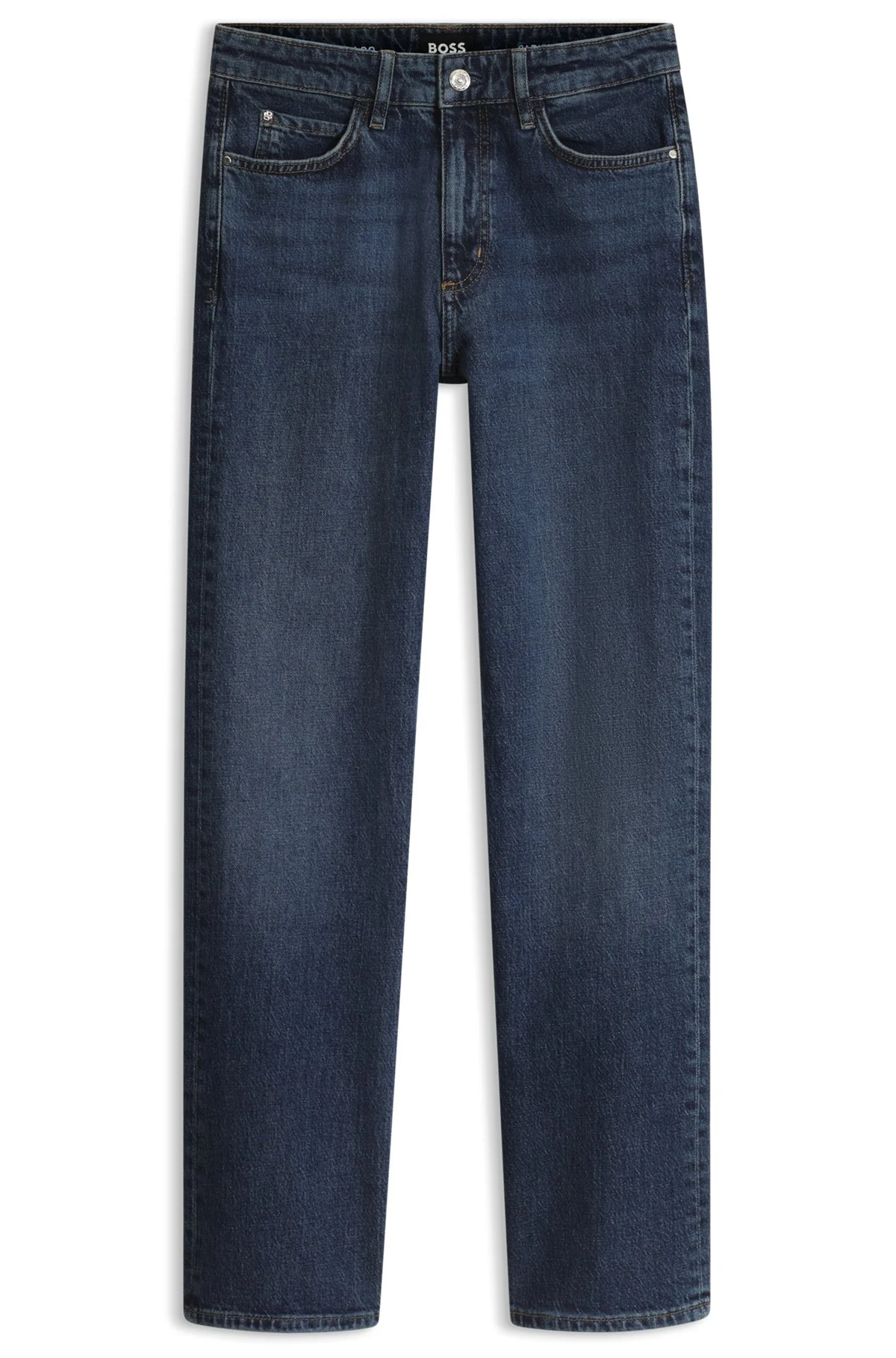 STRAIGHT-FIT JEANS IN MARBLE-WASHED BLUE STRETCH DENIM - 1