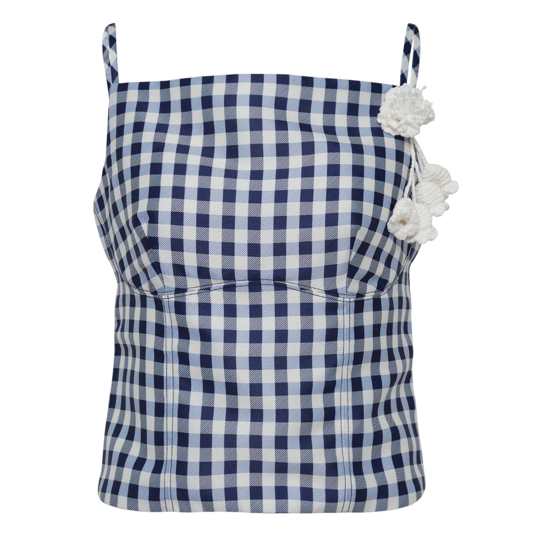 Navy Gingham Taffeta Top - 1