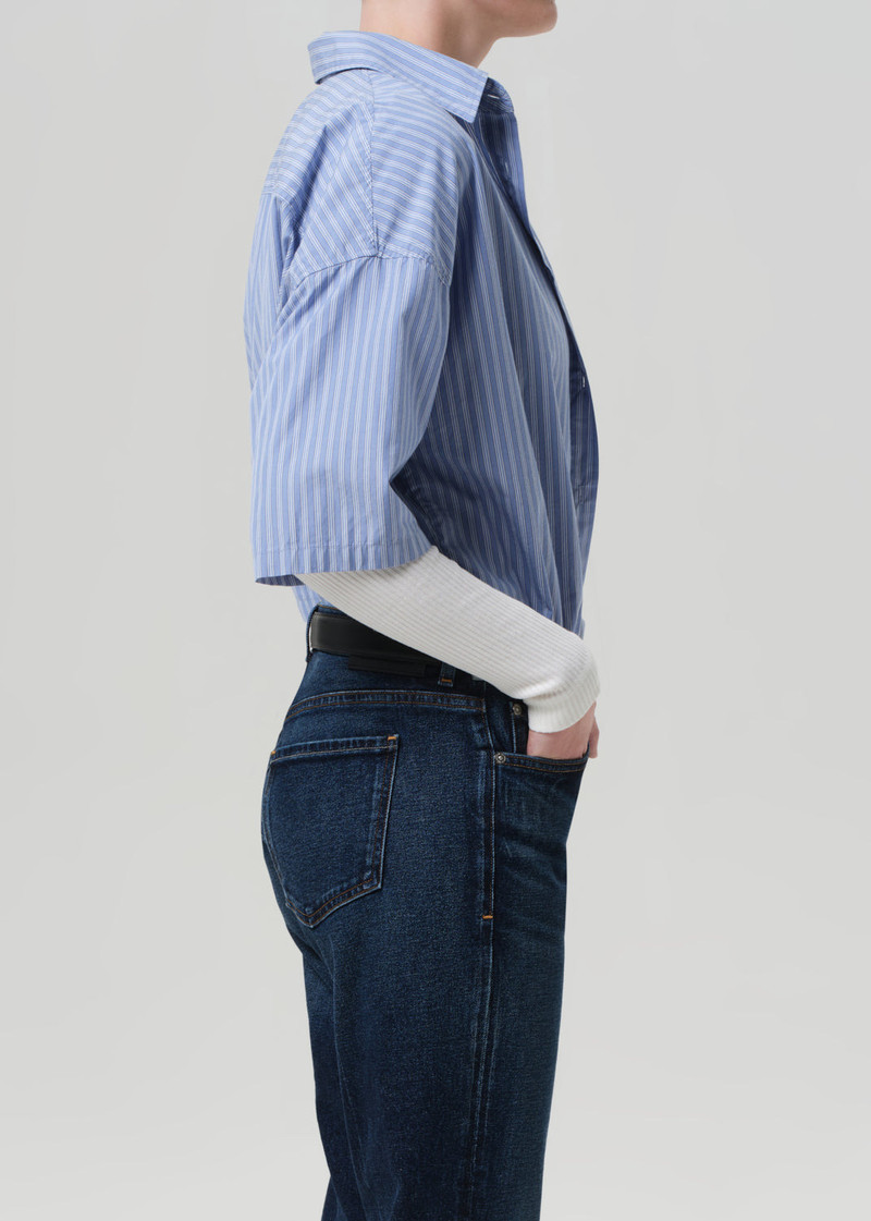 Frances Cropped Cape Button Up In Kindered Stripe 4