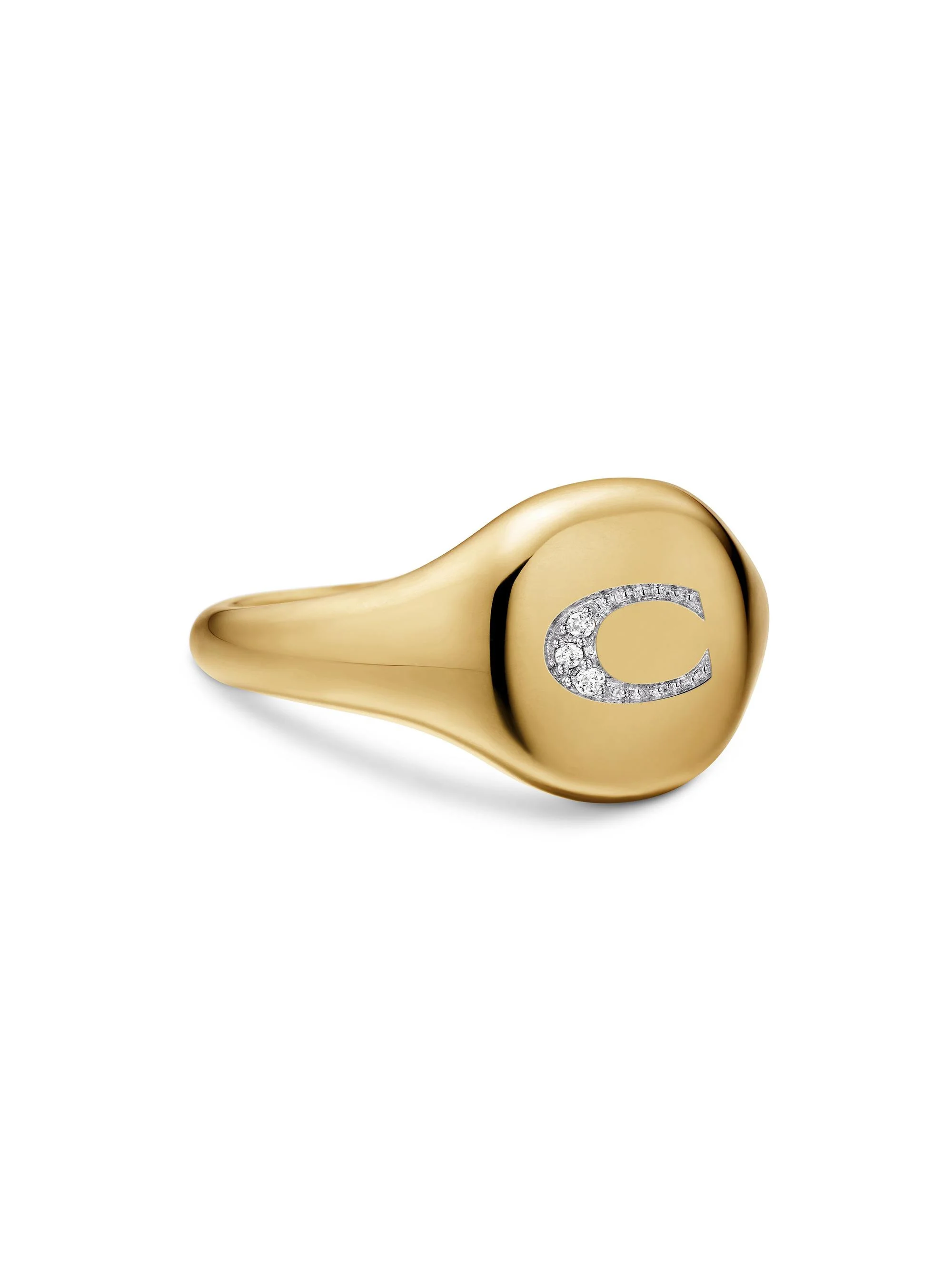 Women's DY Initial Pinky Ring in 18K Yellow Gold - C Letter - 1