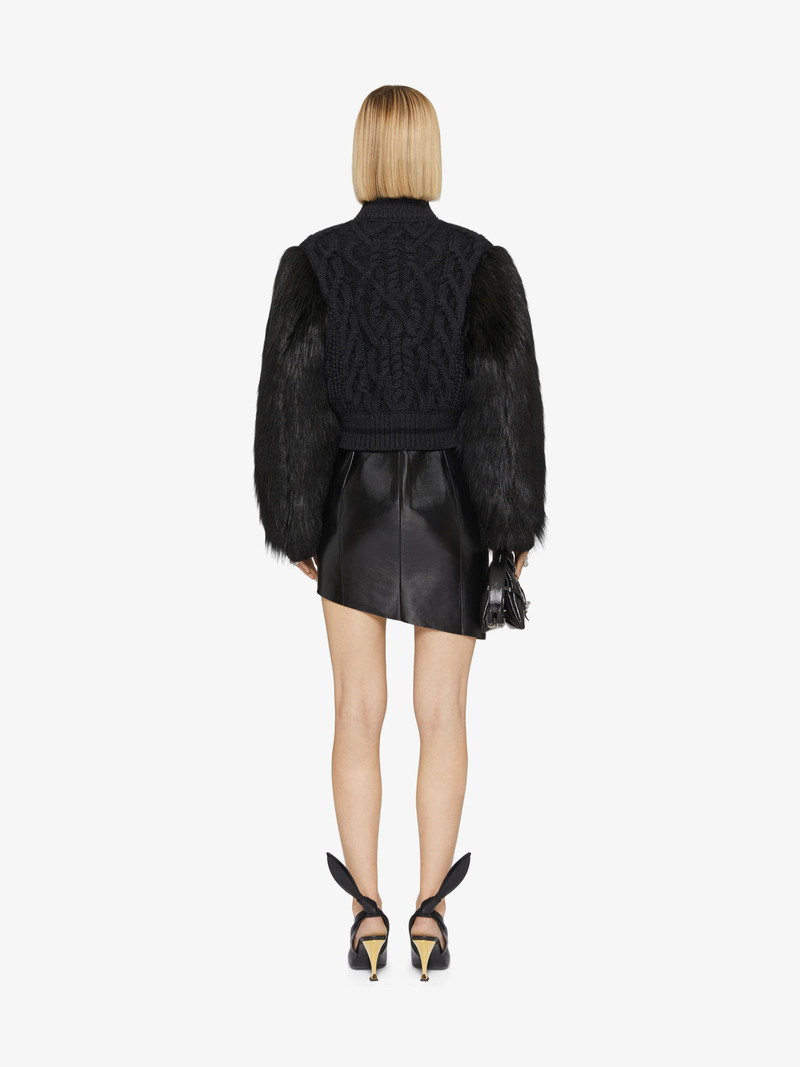 VARSITY JACKET IN CABLE KNIT WOOL AND FAUX FUR 4