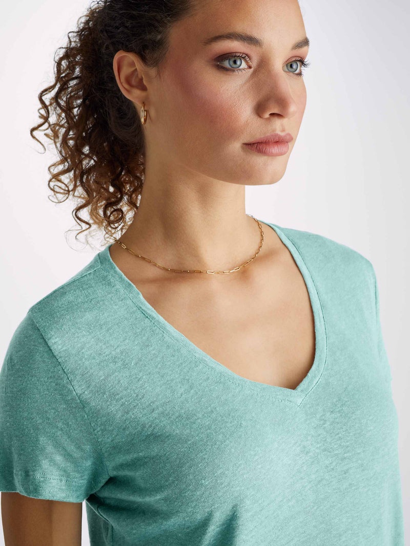 Women's V-Neck T-Shirt Jordan Linen Soft Aqua - 2