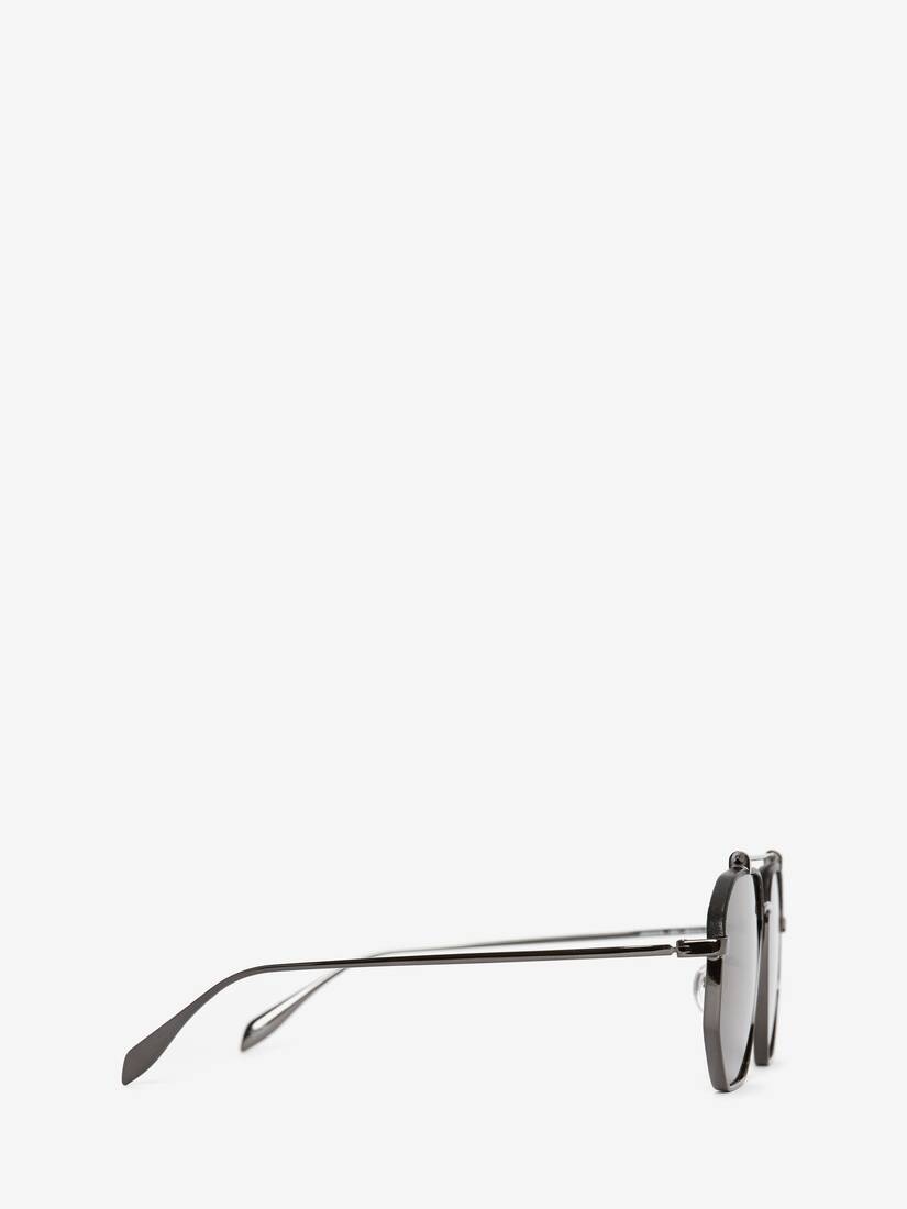 Top Piercing Leather Sunglasses in Ruthenium - 3