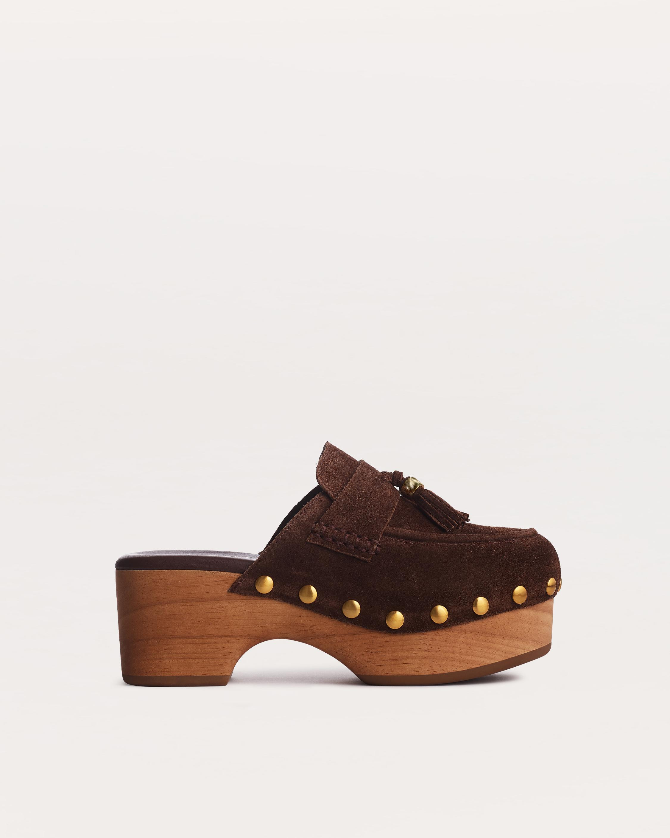 Maisie Italian Suede Studded Platform Clogs - 1