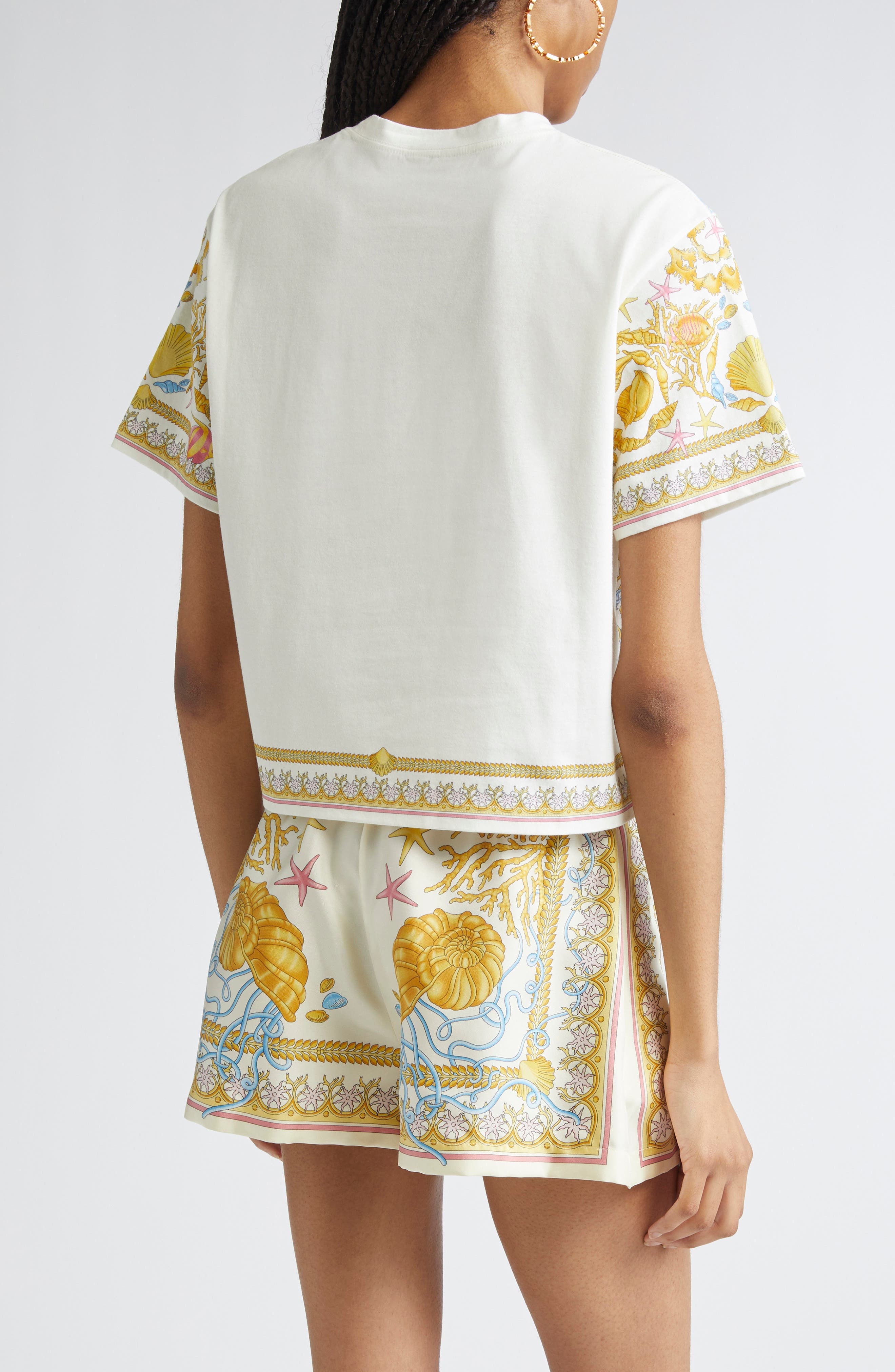 Versace Barocco Underwater Cotton T-Shirt in Eggshell Multicolor at Nordstrom - 3