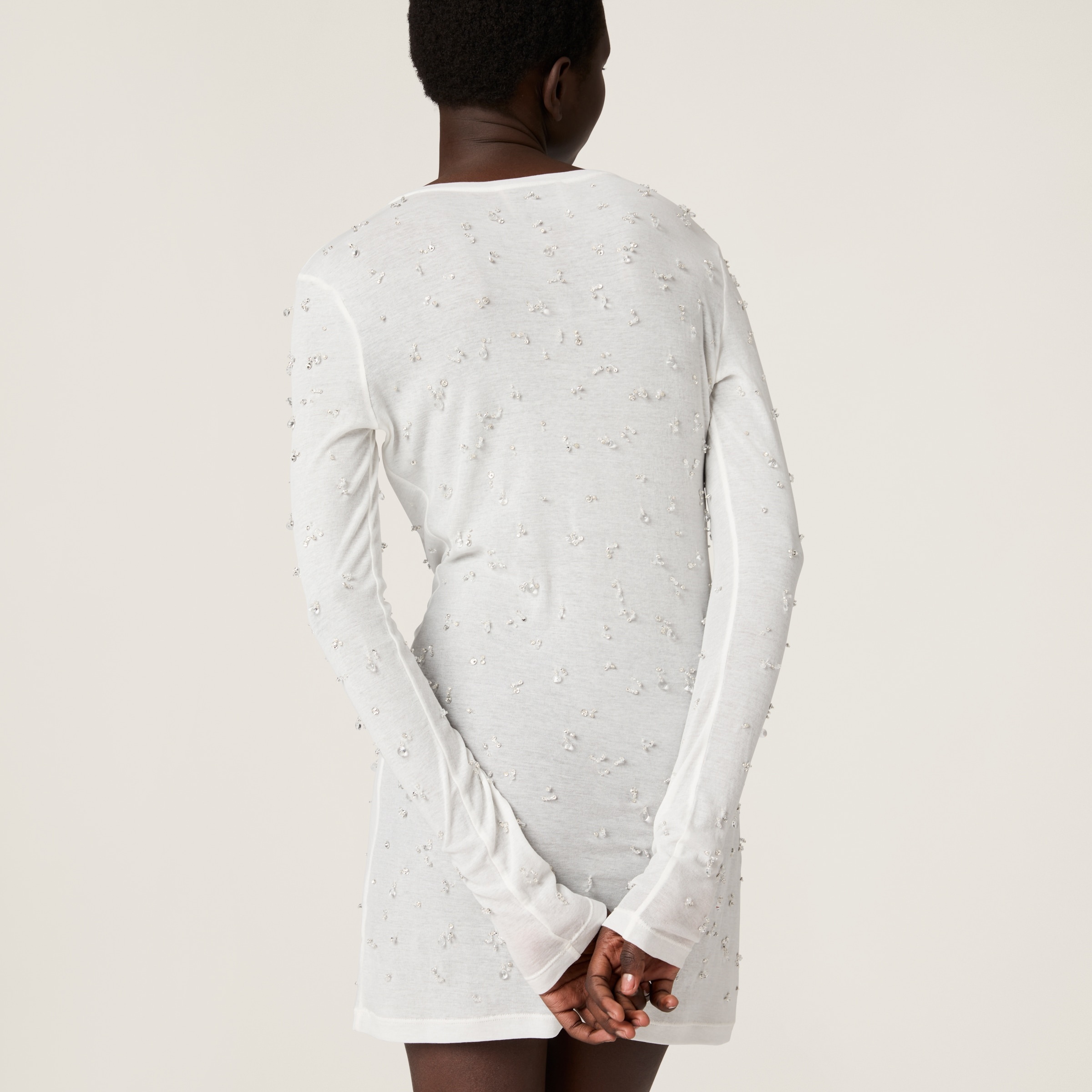 Embroidered ribbed knit jersey dress - 3