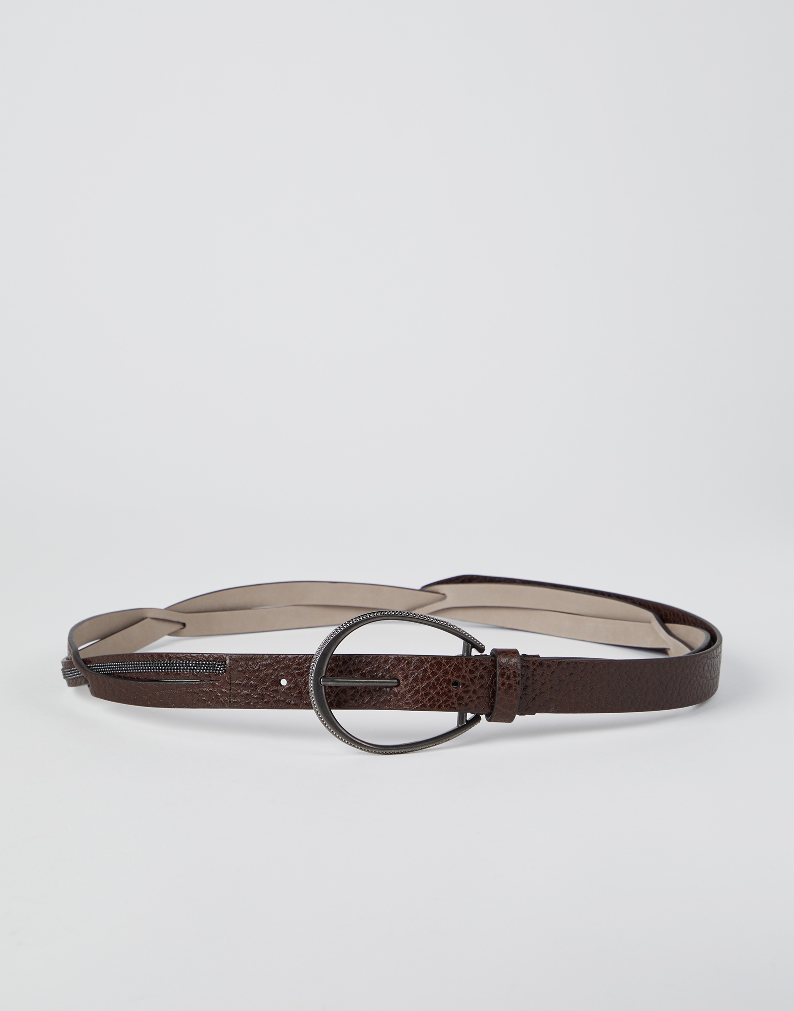 Glossy hammered calfskin belt with monili - 1