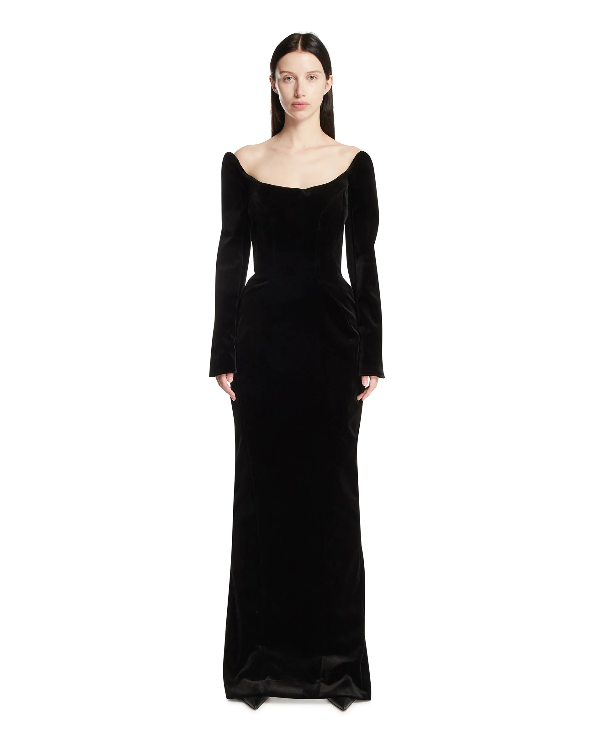 Black Re/edit Velvet Long Dress - 1