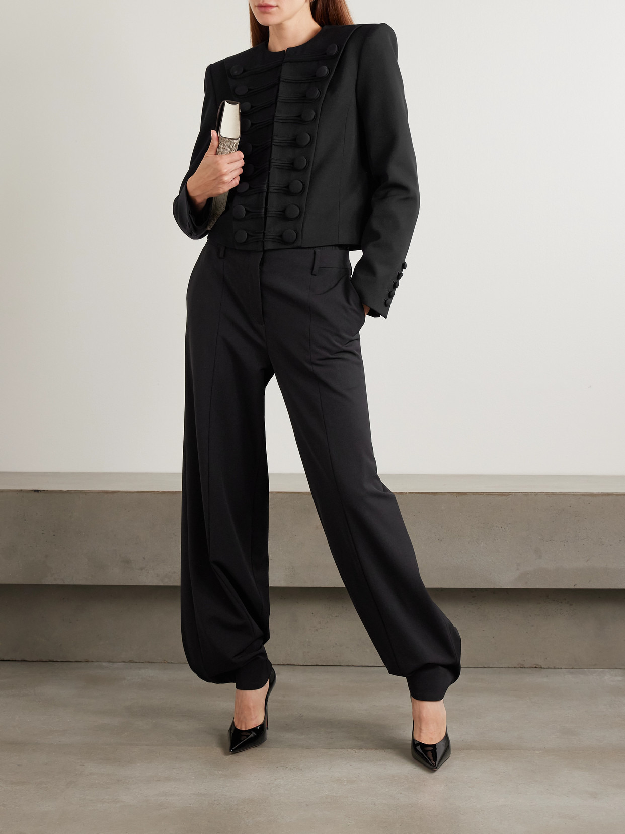 Spencer Button-embellished Grain De Poudre Wool Jacket - 2