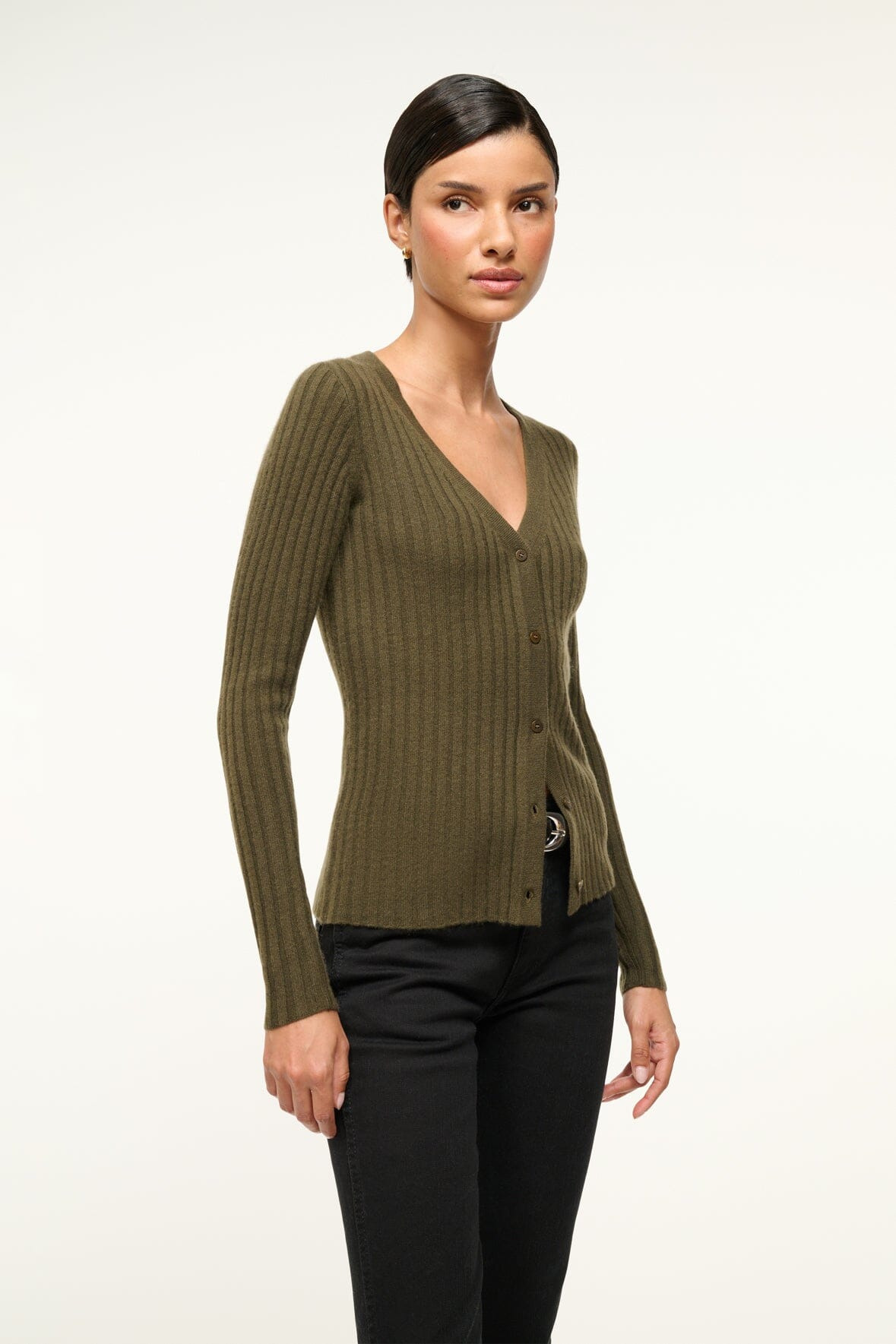 STAUD CARGO CASHMERE SWEATER DARK OLIVE - 3