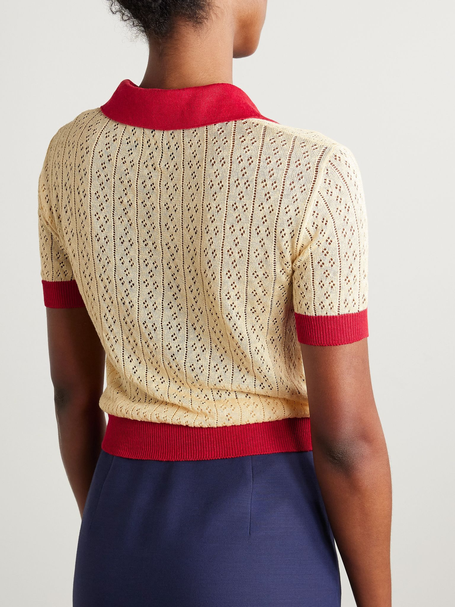 Pointelle-knit linen-blend polo shirt Ecru - 4