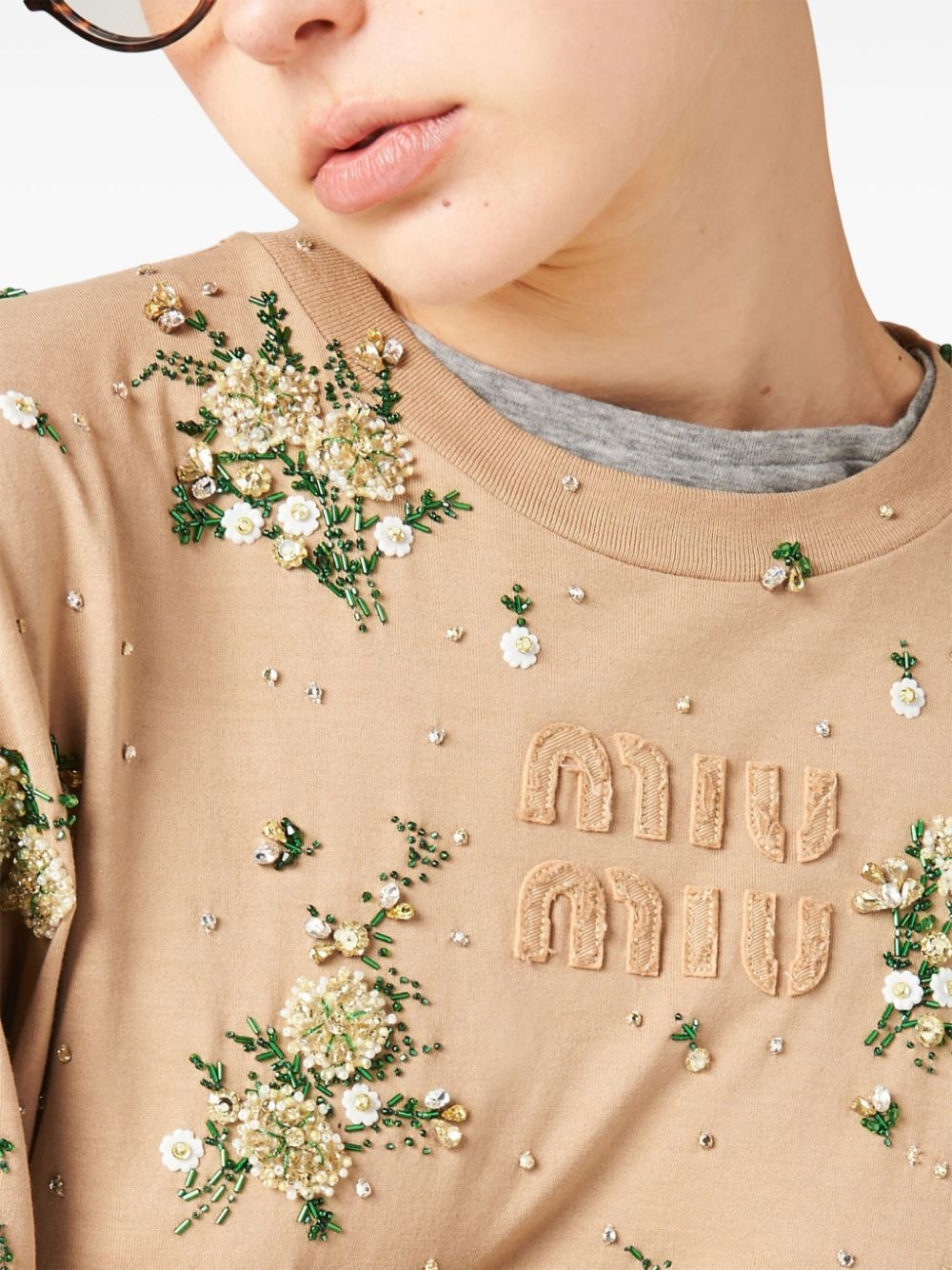 floral-appliquÃ© cotton T-shirt - 4
