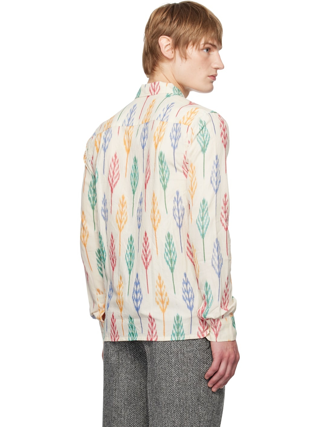 Off-White Ikat Print Brushed Cotton Camp Collar Shirt - 3