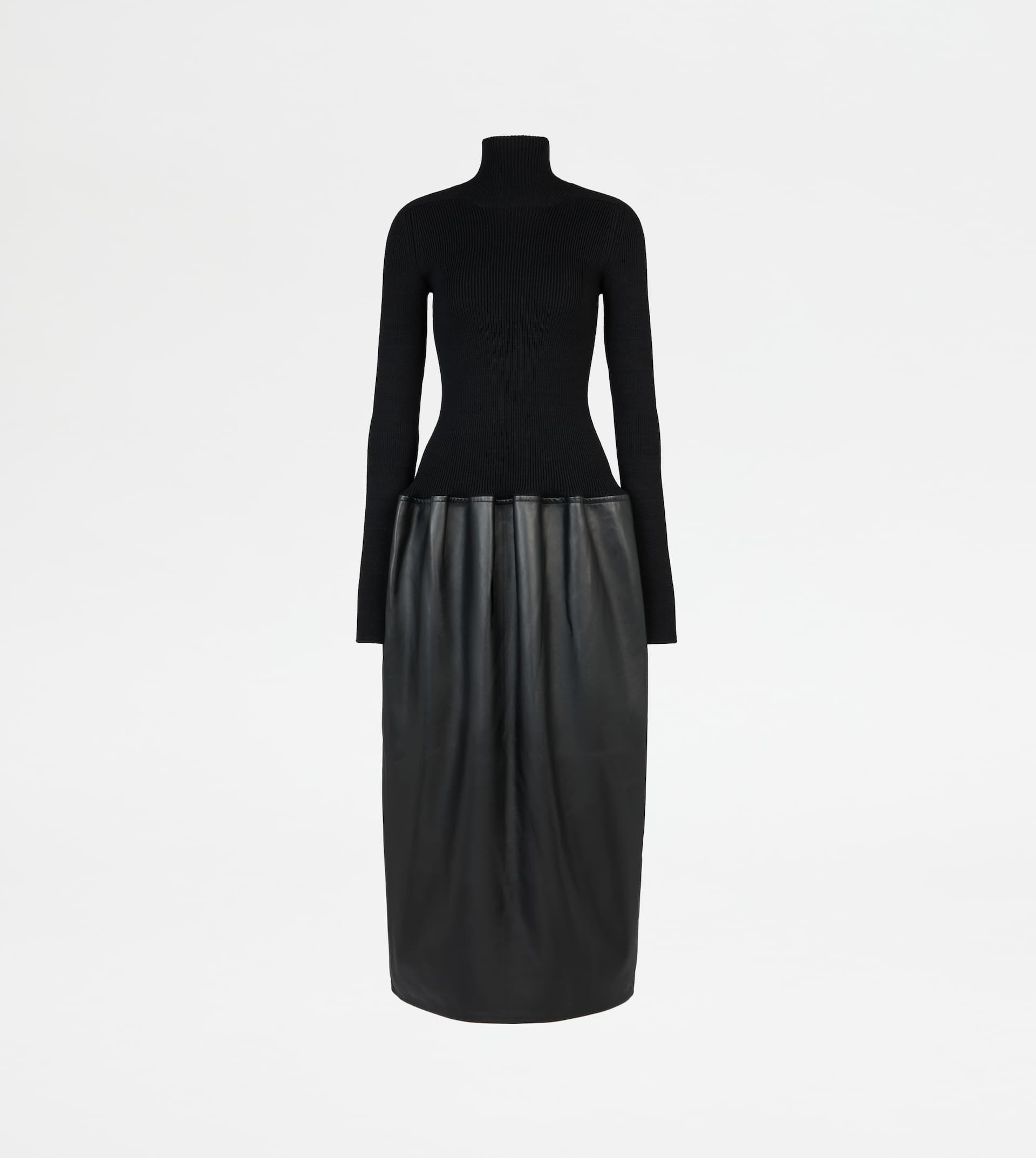 DRESS IN WOOL AND LEATHER - BLACK - 1